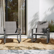 Brazos Set of 2 Gray Outdoor Rocking Chairs with Flex Comfort Material and Black Steel Frames