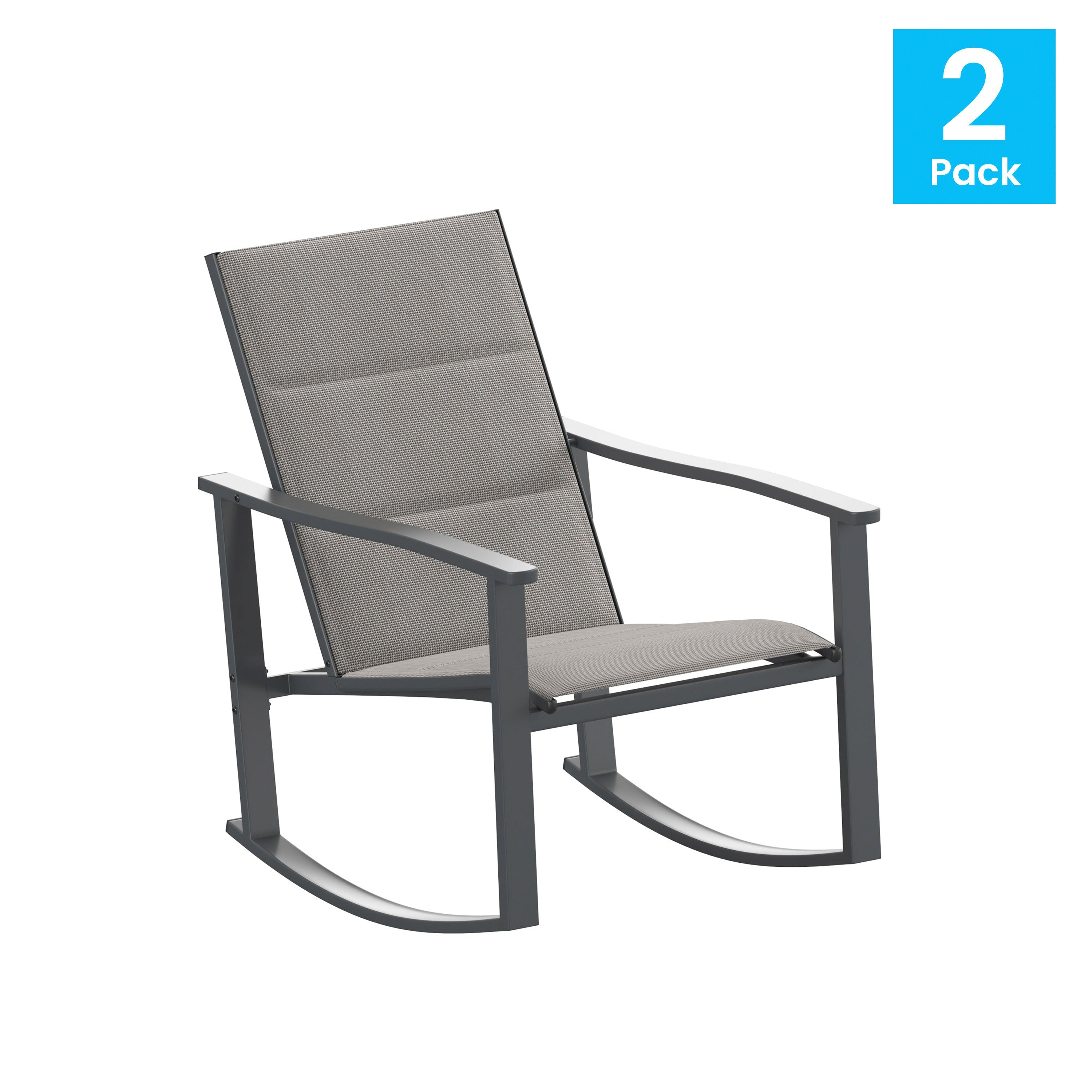 Brazos Set of 2 Gray Outdoor Rocking Chairs with Flex Comfort Material and Black Steel Frames