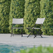 Rouen Set of 2 Commercial Grade Foldable Bistro Chairs, Indoor/Outdoor PE Rattan Back and Seat, Black/White with Black Steel Frames