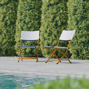 Rouen Set of 2 Commercial Grade Foldable Bistro Chairs, Indoor/Outdoor PE Rattan Back and Seat, Navy/White with Natural Steel Frames