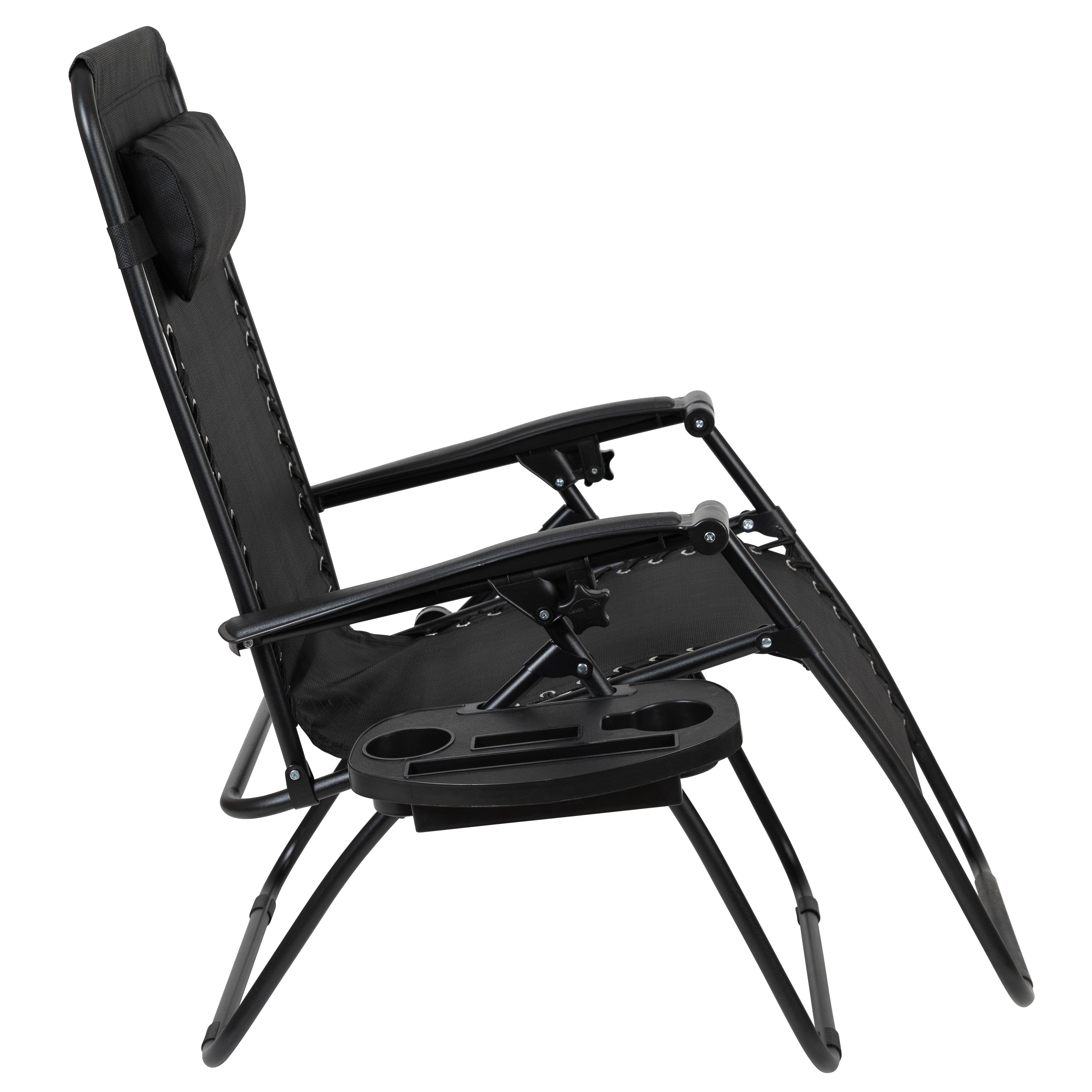 Celestial Adjustable Folding Mesh Zero Gravity Reclining Lounge Chair with Pillow and Cup Holder Tray in Black, Set of 2