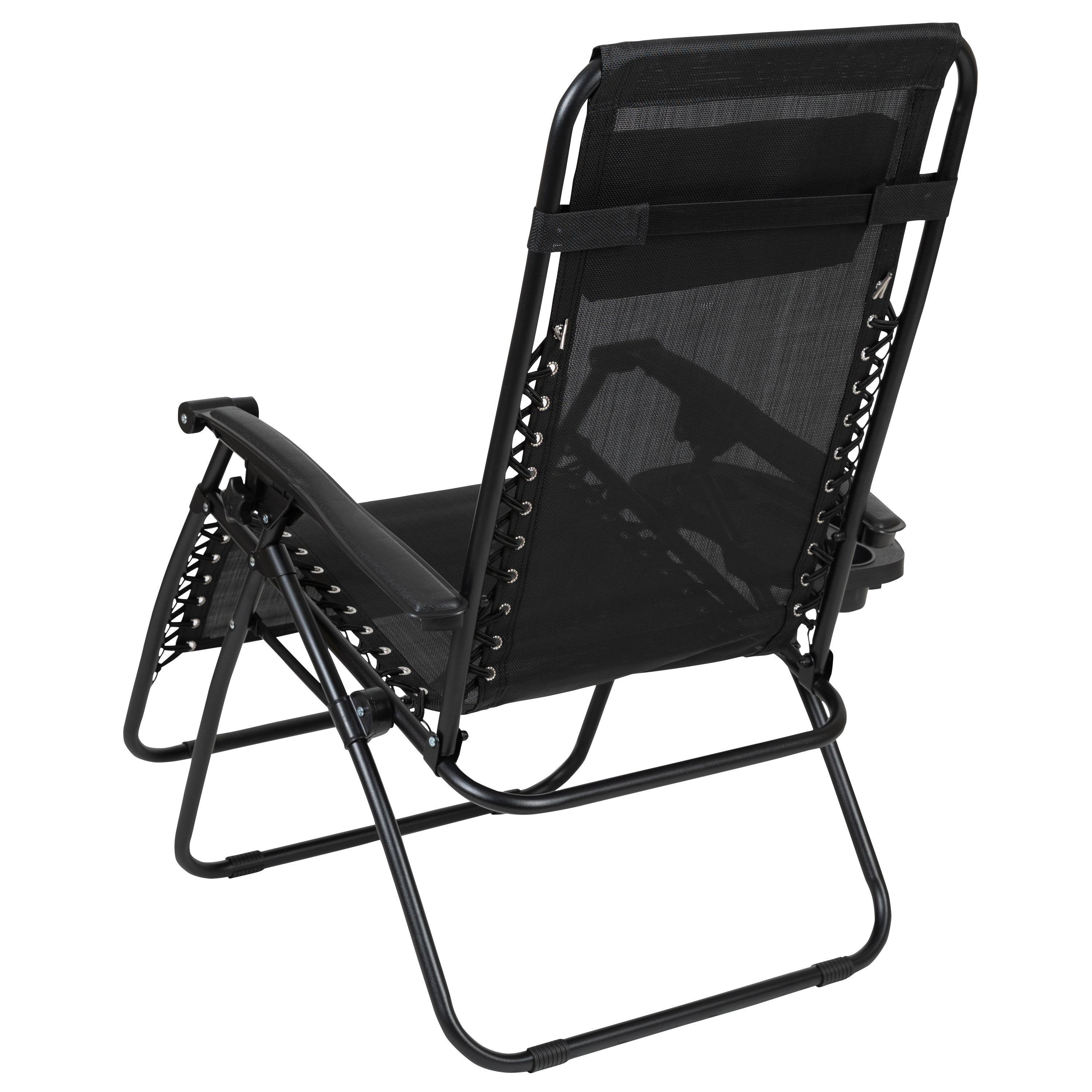 Celestial Adjustable Folding Mesh Zero Gravity Reclining Lounge Chair with Pillow and Cup Holder Tray in Black, Set of 2