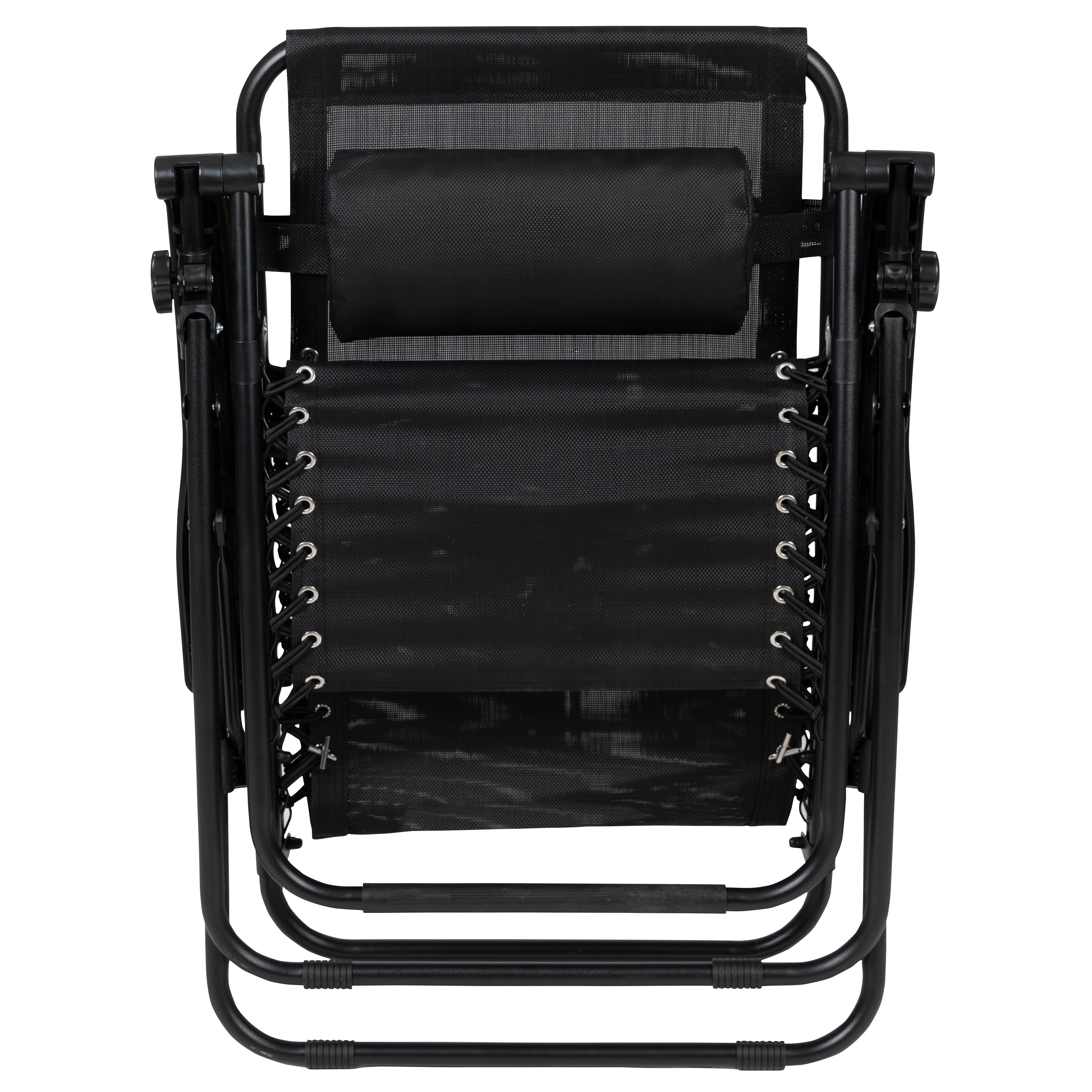 Celestial Adjustable Folding Mesh Zero Gravity Reclining Lounge Chair with Pillow and Cup Holder Tray in Black, Set of 2