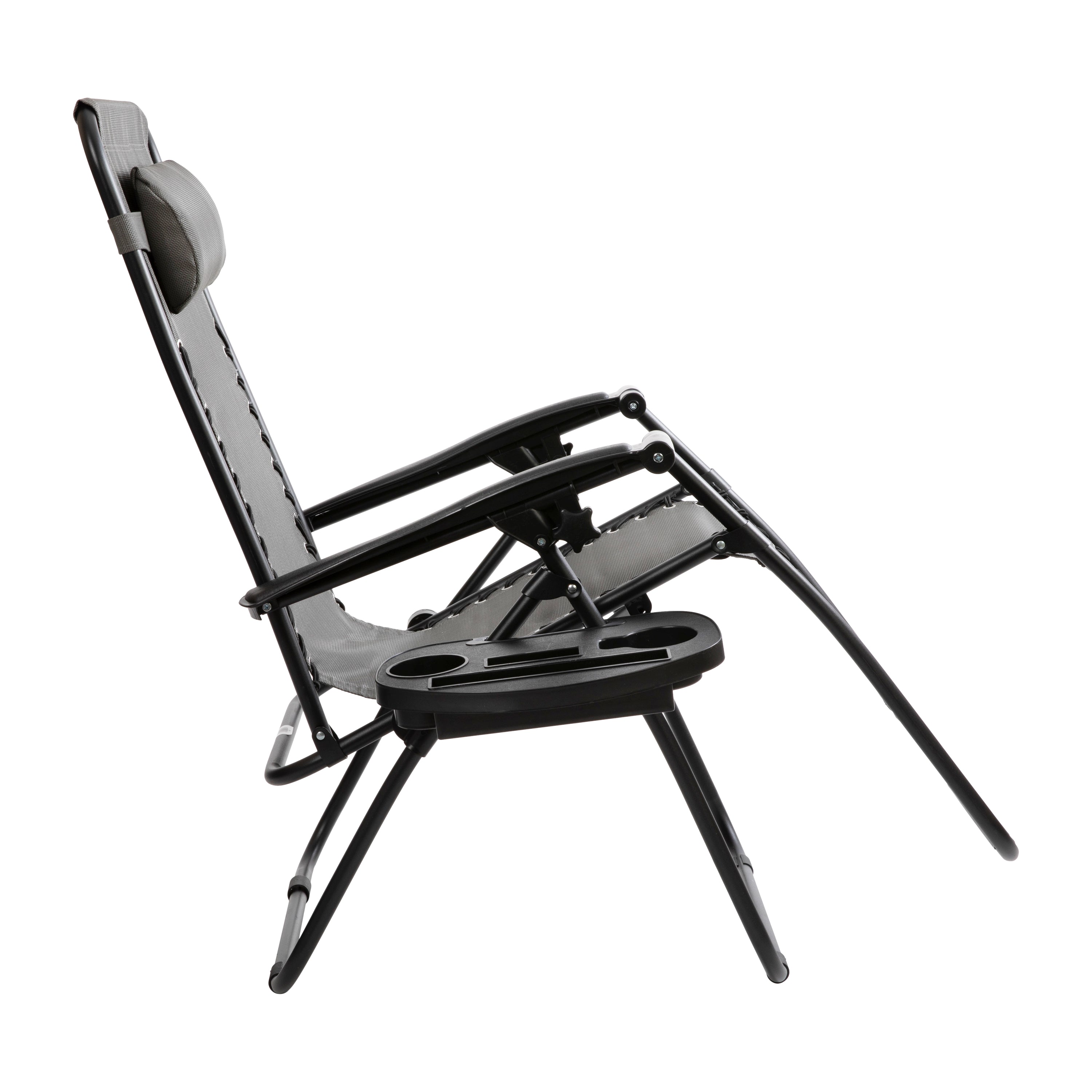 Celestial Adjustable Folding Mesh Zero Gravity Reclining Lounge Chair with Pillow and Cup Holder Tray in Gray, Set of 2