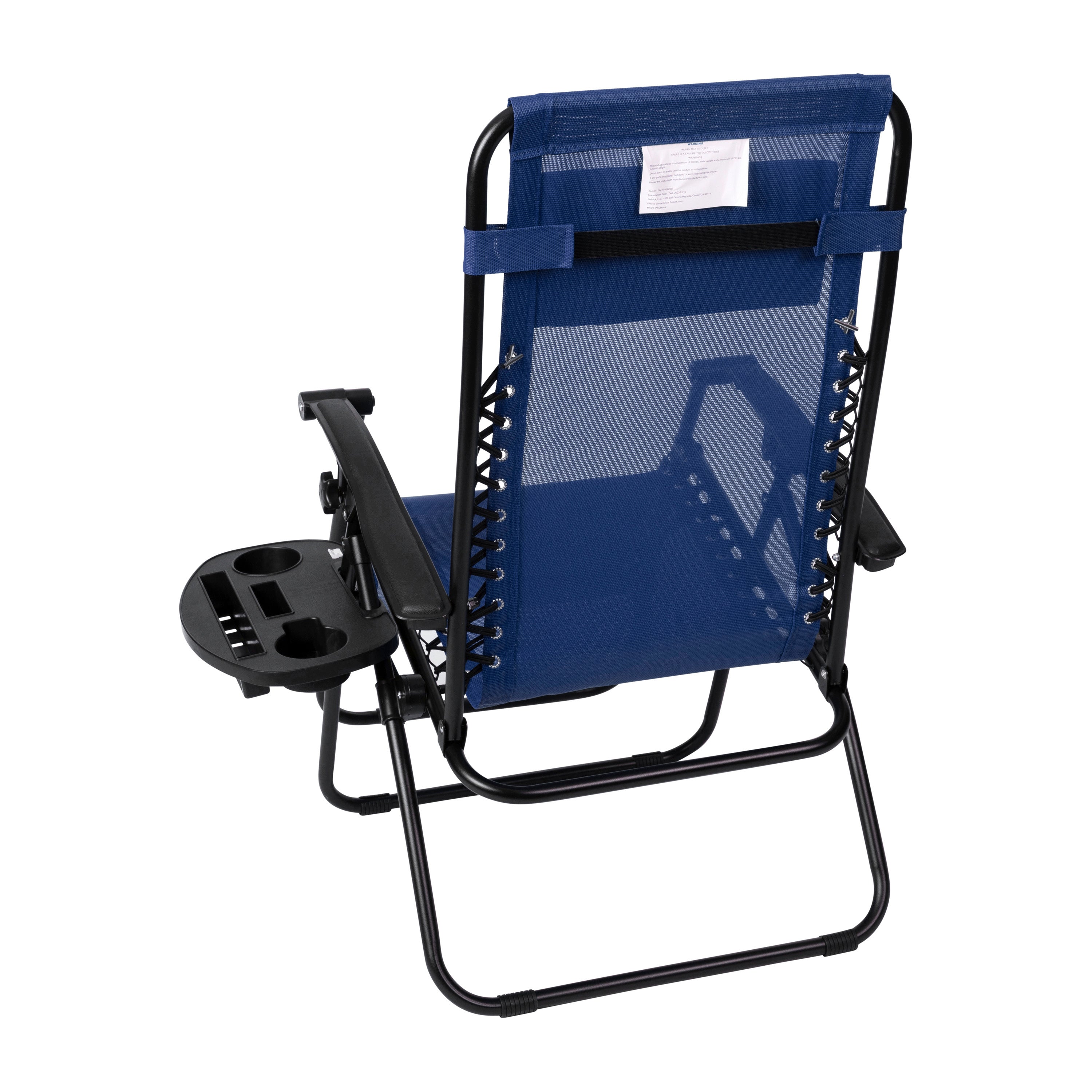 Celestial Adjustable Folding Mesh Zero Gravity Reclining Lounge Chair with Pillow and Cup Holder Tray in Navy