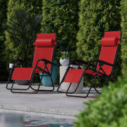 Celestial Adjustable Folding Mesh Zero Gravity Reclining Lounge Chair with Pillow and Cup Holder Tray in Red