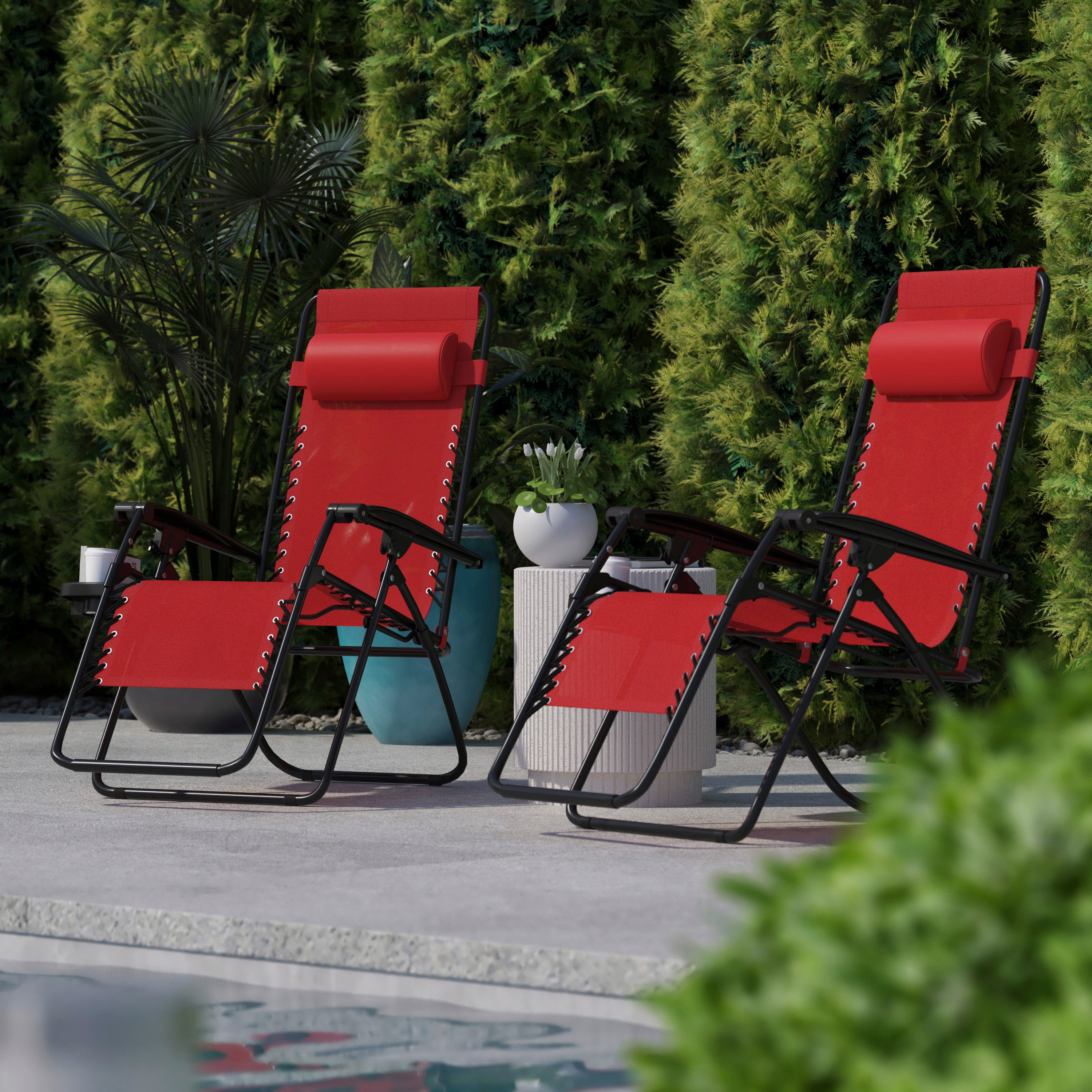 Celestial Adjustable Folding Mesh Zero Gravity Reclining Lounge Chair with Pillow and Cup Holder Tray in Red