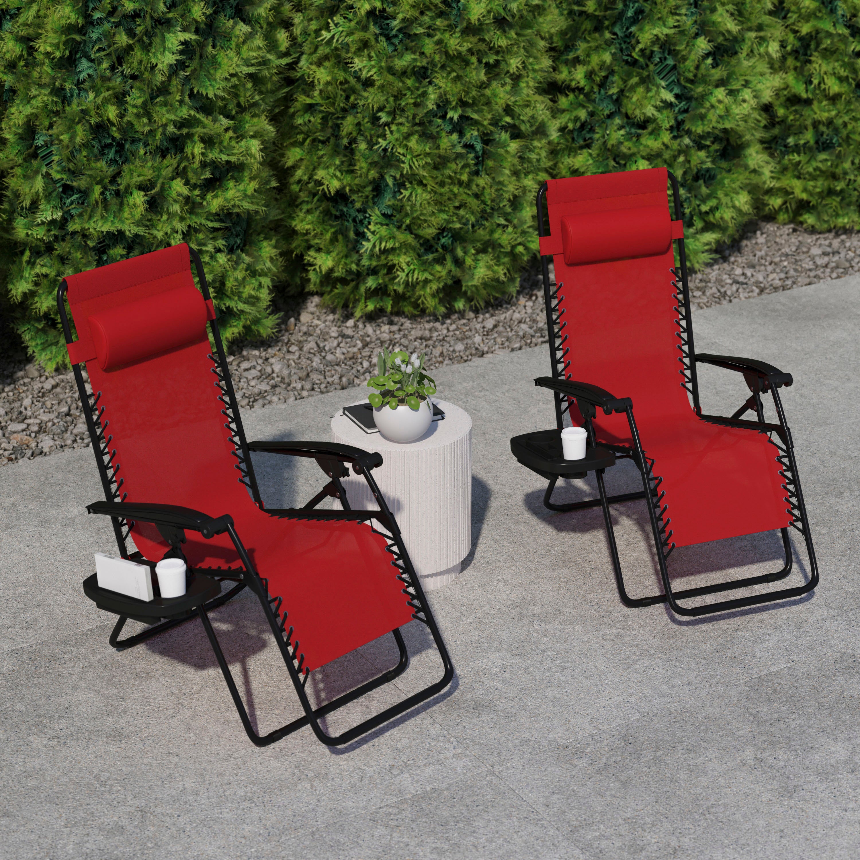 Celestial Adjustable Folding Mesh Zero Gravity Reclining Lounge Chair with Pillow and Cup Holder Tray in Red