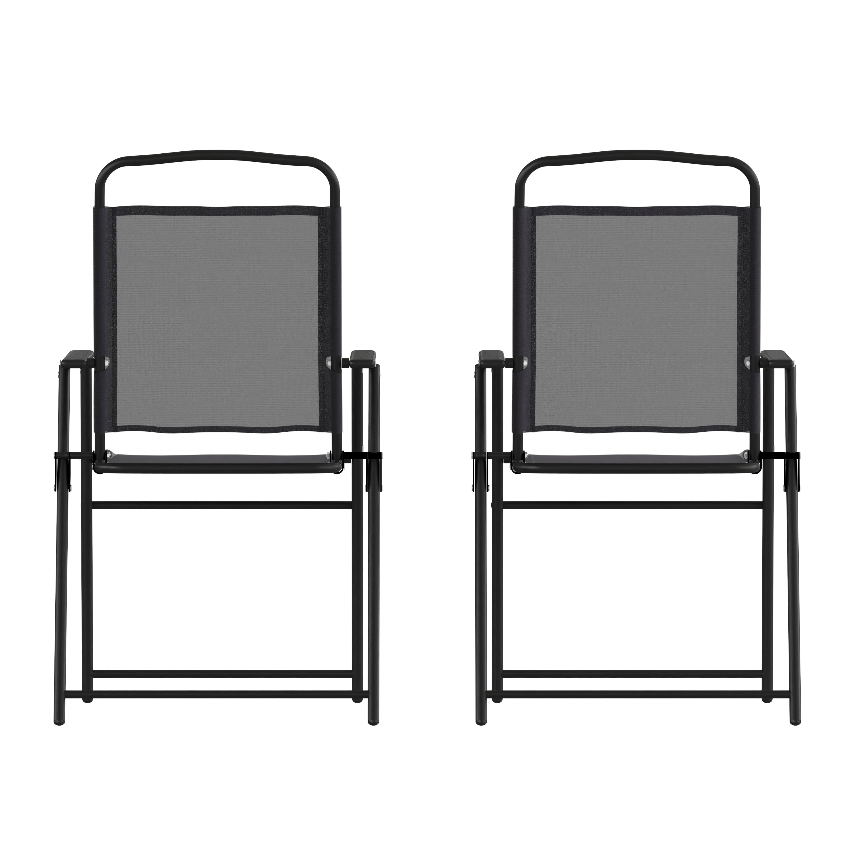 Set of 2 Mystic Folding Patio Sling Chairs, Outdoor Textilene Lawn Chairs with Armrests in Black