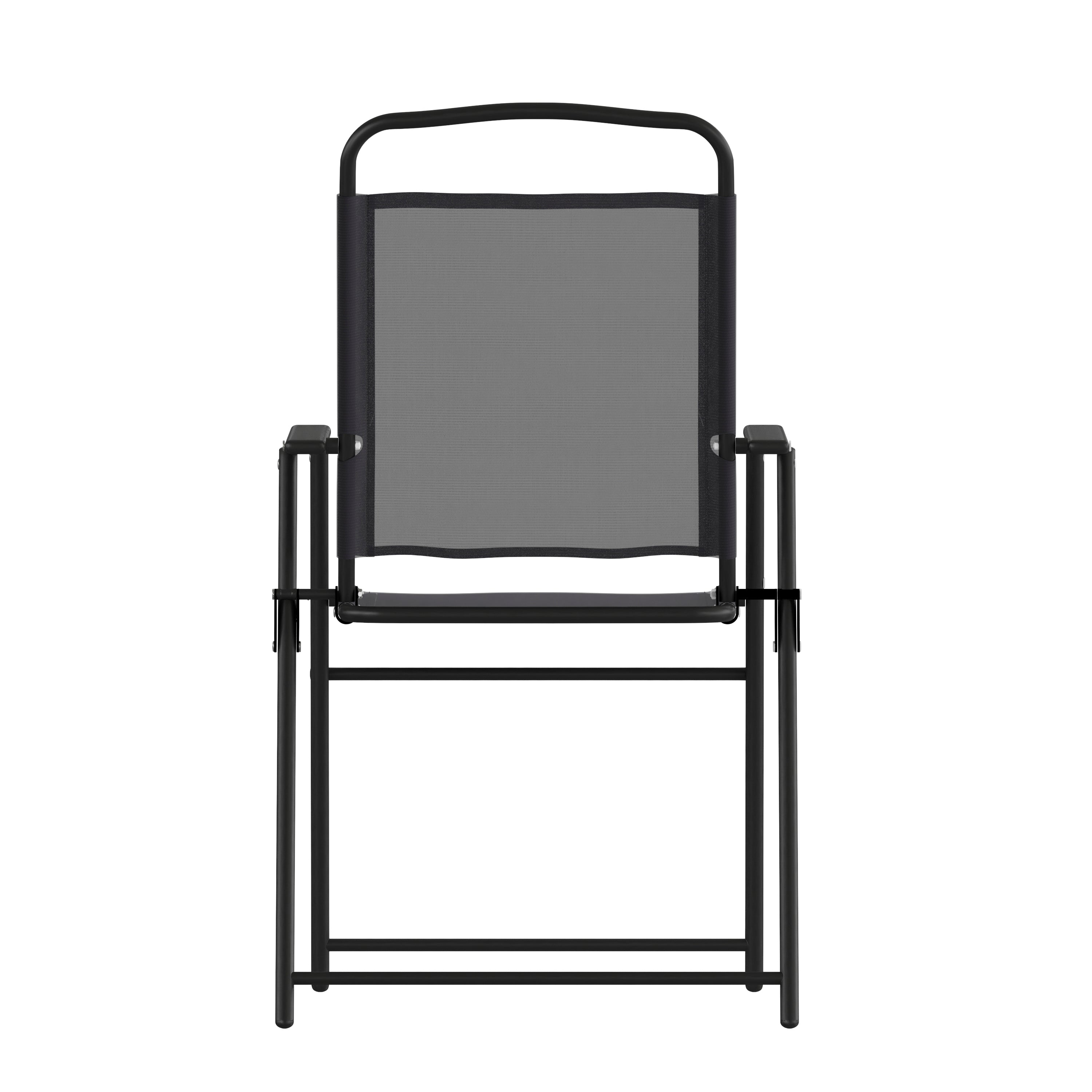 Set of 2 Mystic Folding Patio Sling Chairs, Outdoor Textilene Lawn Chairs with Armrests in Black