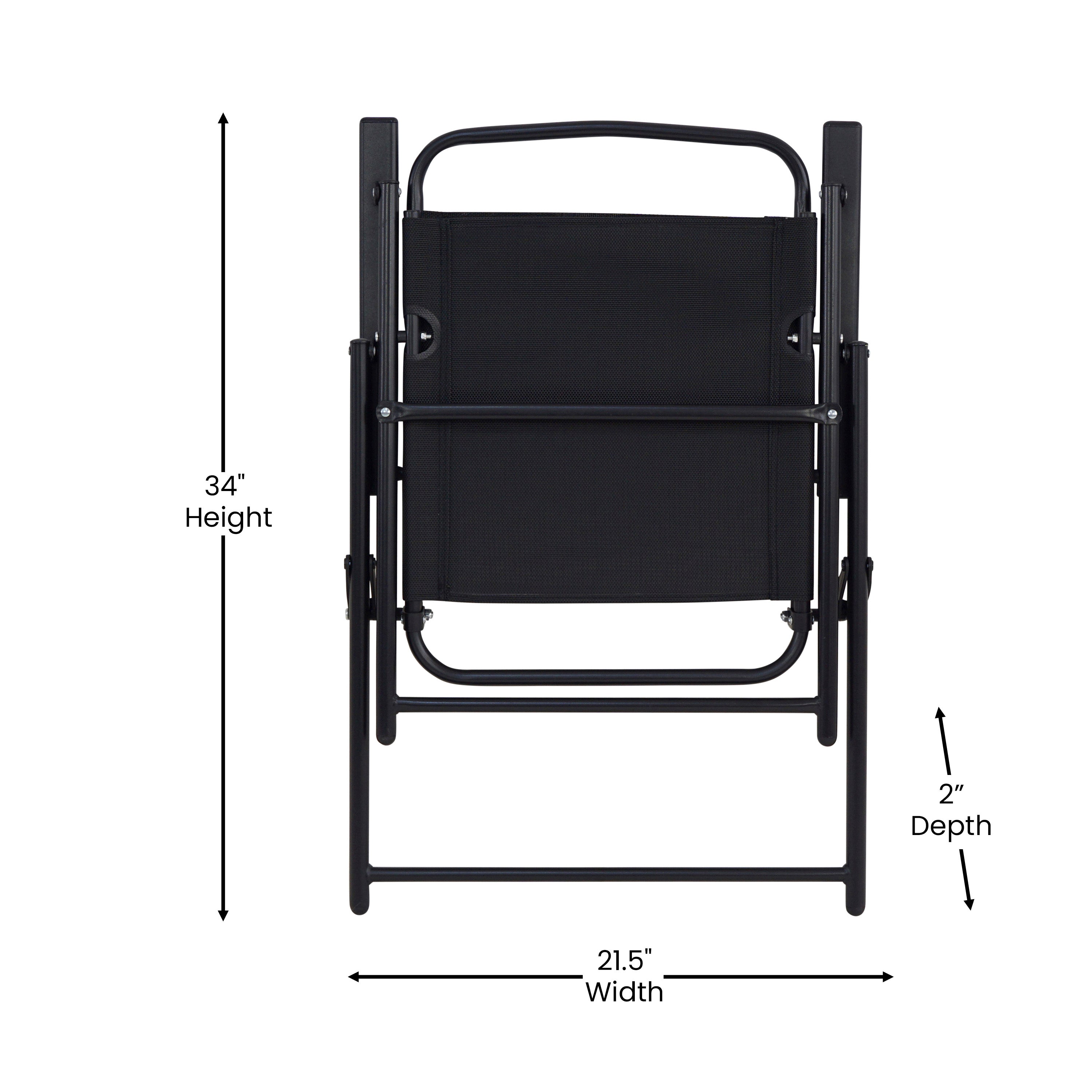 Set of 2 Mystic Folding Patio Sling Chairs, Outdoor Textilene Lawn Chairs with Armrests in Black
