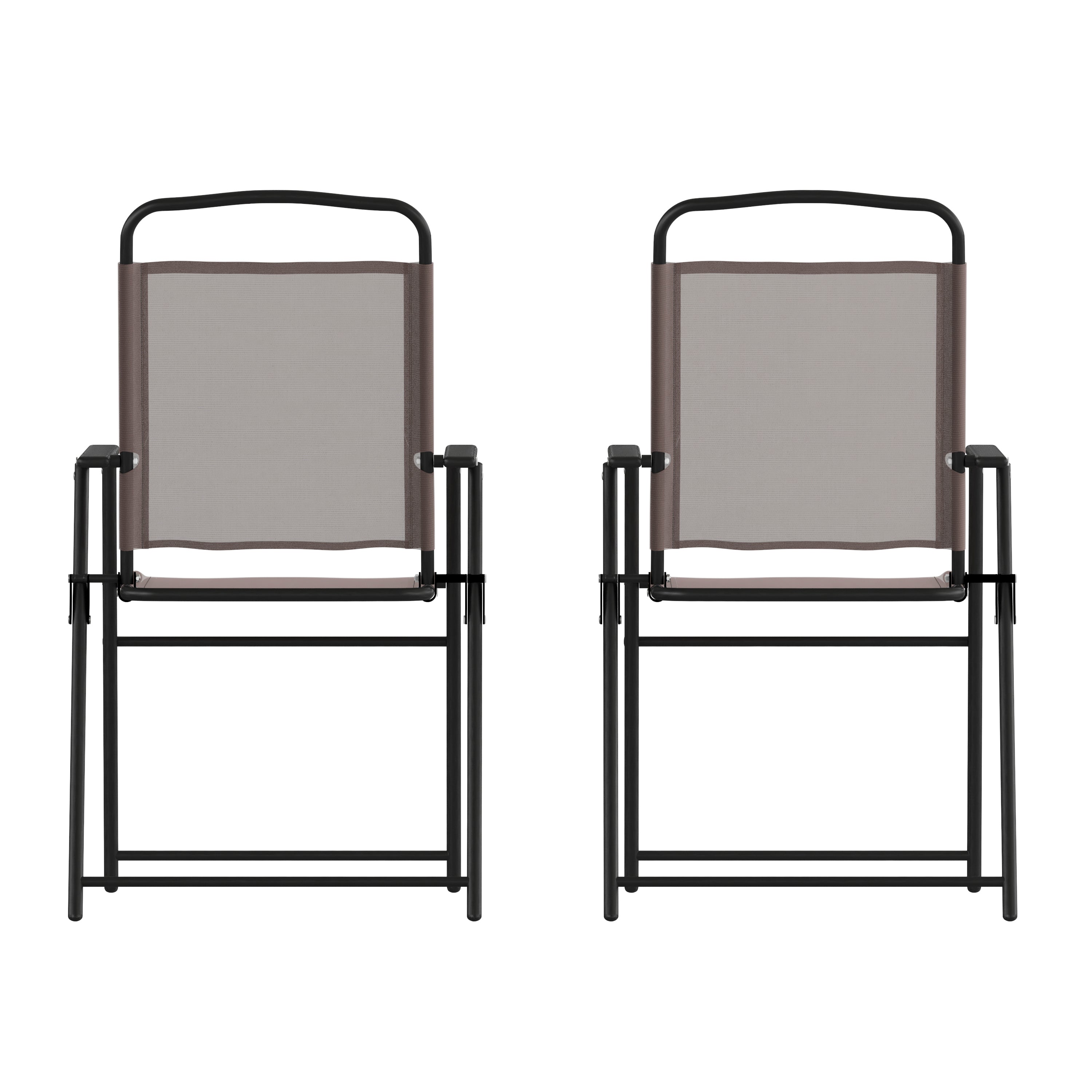 Set of 2 Mystic Folding Patio Sling Chairs, Outdoor Textilene Lawn Chairs with Armrests in Brown