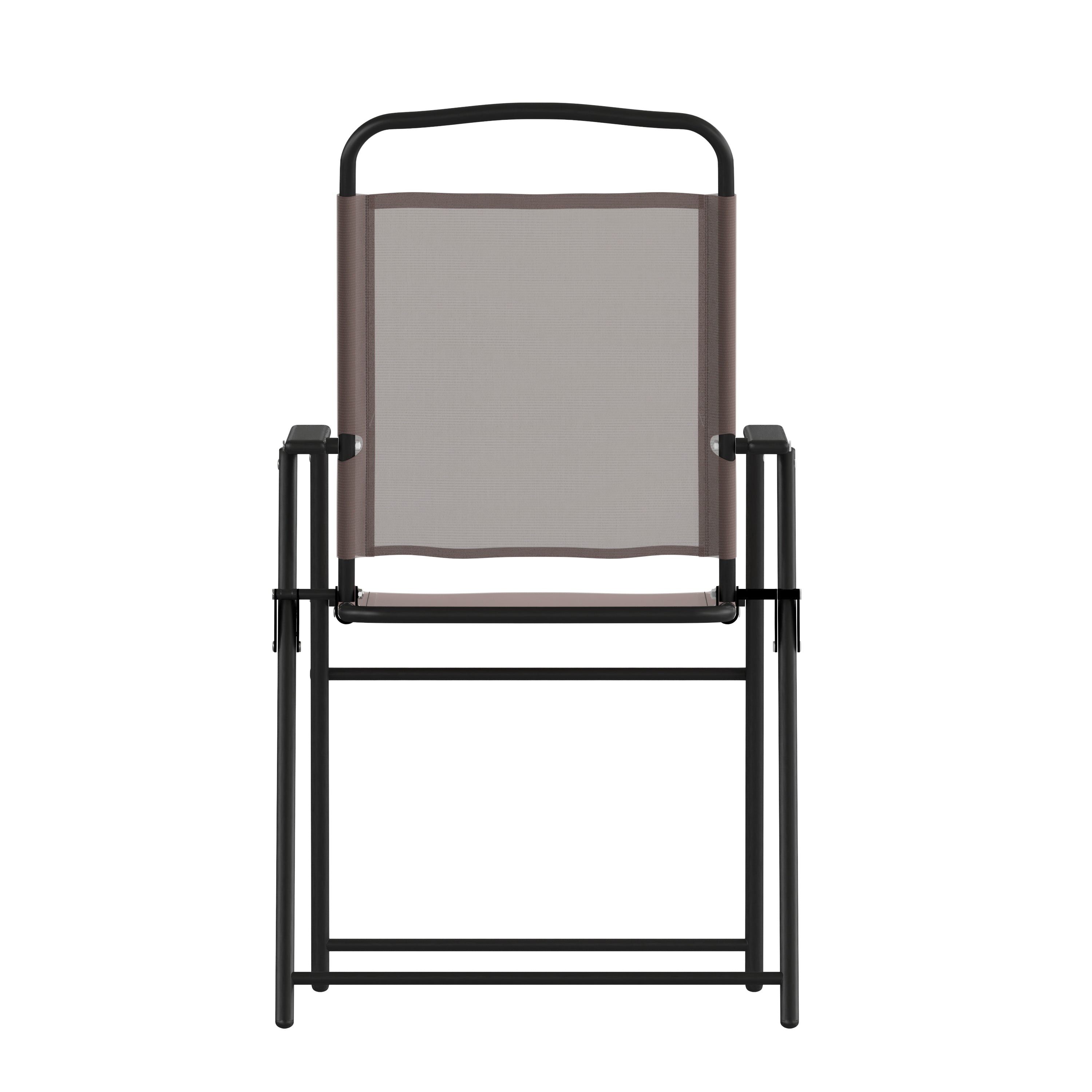Set of 2 Mystic Folding Patio Sling Chairs, Outdoor Textilene Lawn Chairs with Armrests in Brown