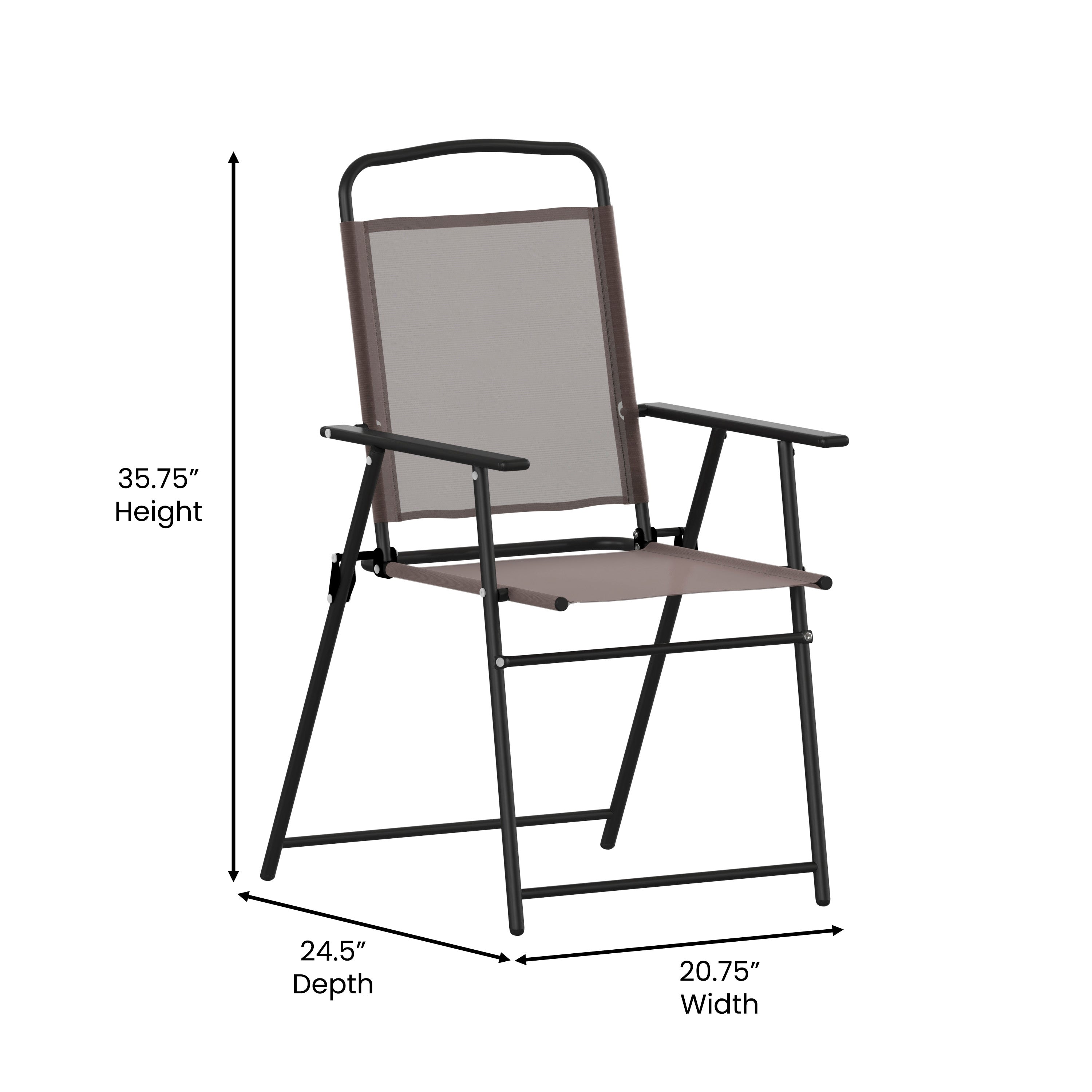 Set of 2 Mystic Folding Patio Sling Chairs, Outdoor Textilene Lawn Chairs with Armrests in Brown