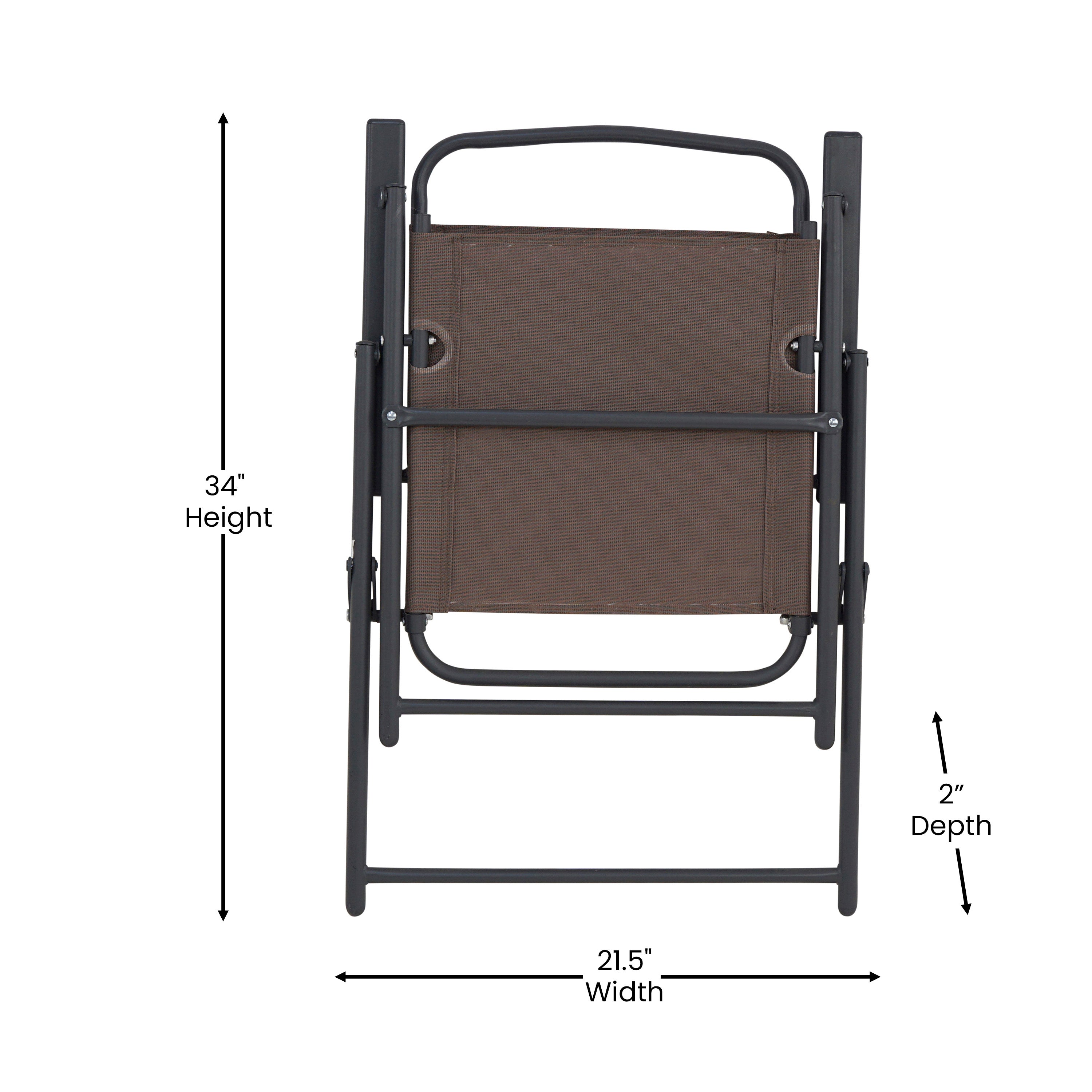 Set of 2 Mystic Folding Patio Sling Chairs, Outdoor Textilene Lawn Chairs with Armrests in Brown