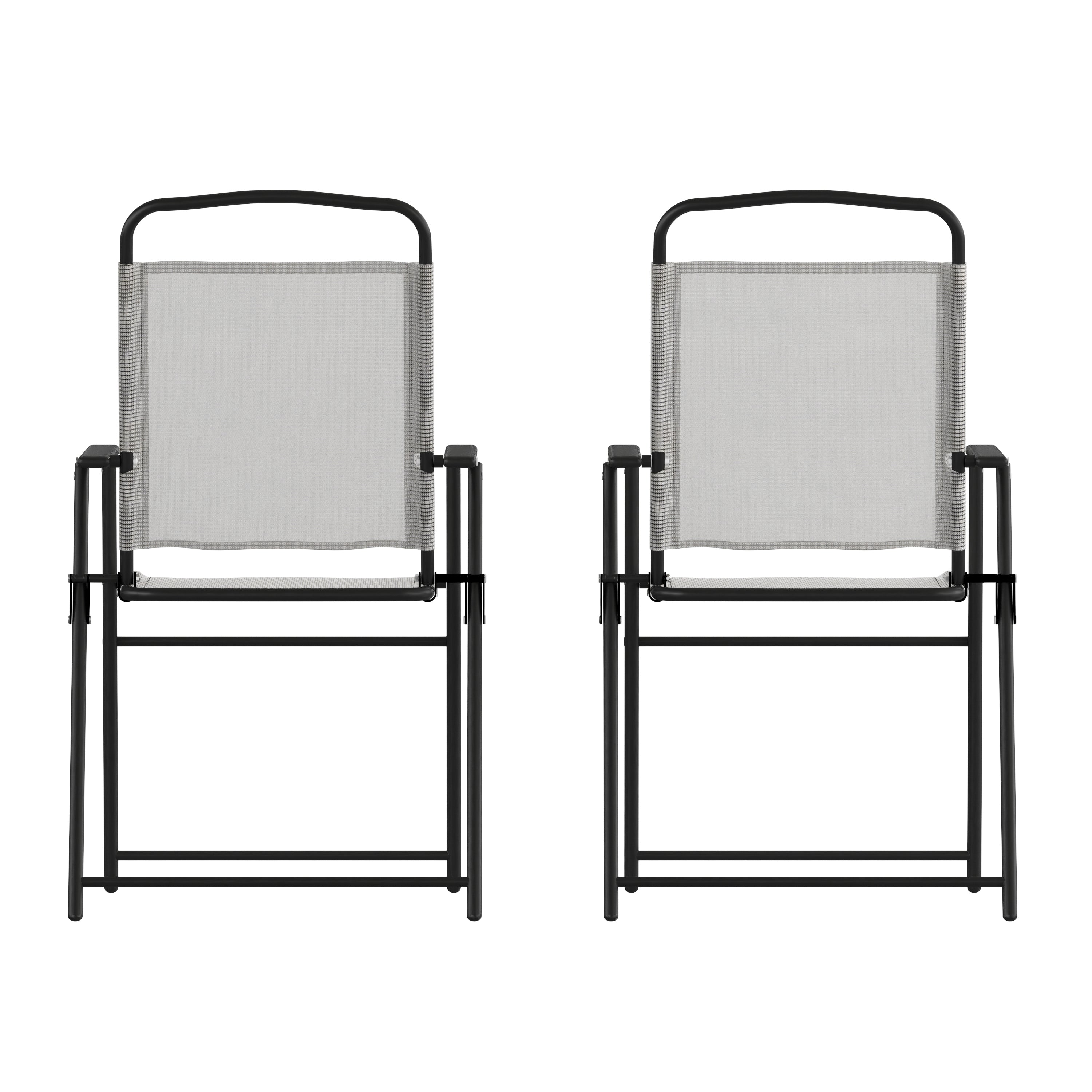 Set of 2 Mystic Folding Patio Sling Chairs, Outdoor Textilene Lawn Chairs with Armrests in Gray