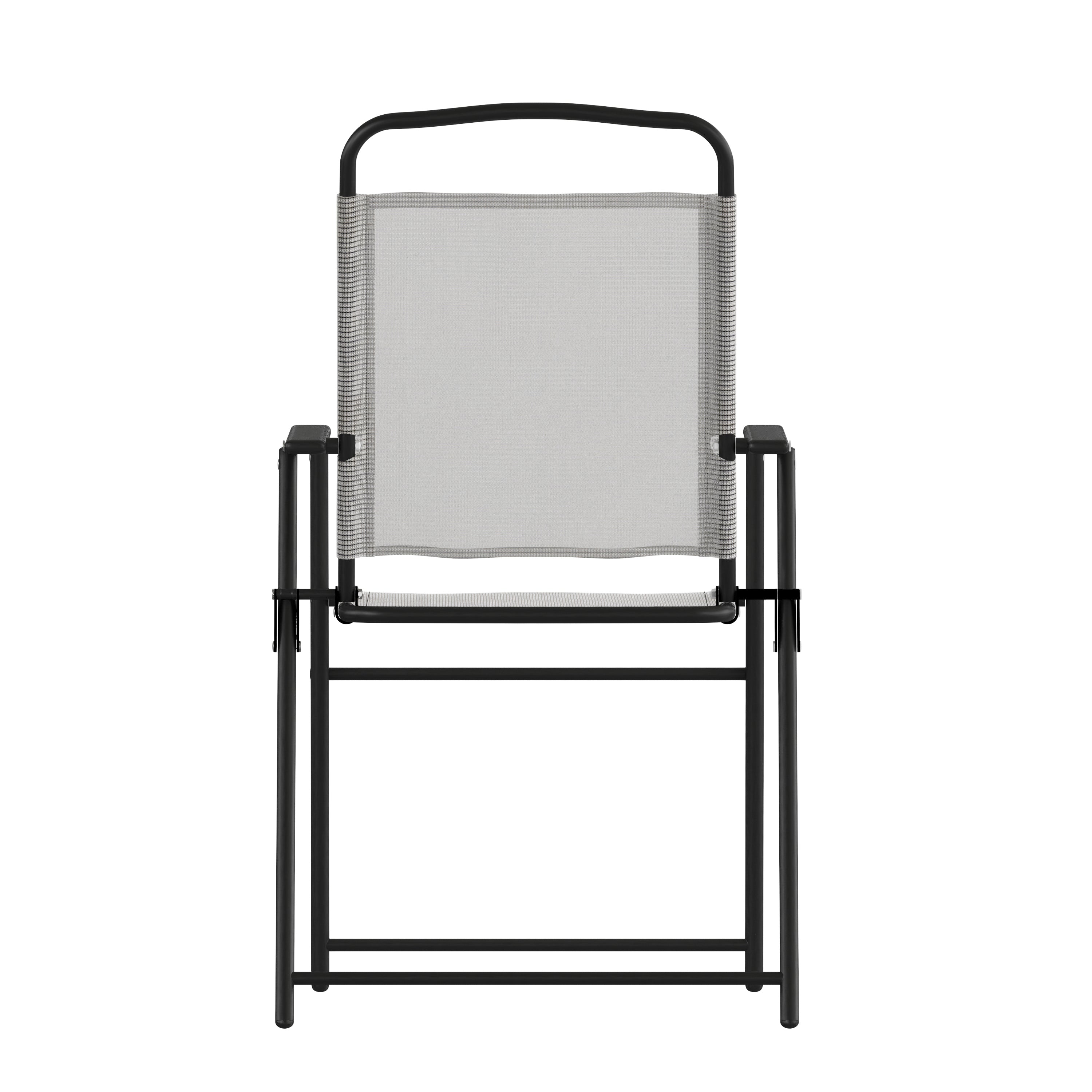 Set of 2 Mystic Folding Patio Sling Chairs, Outdoor Textilene Lawn Chairs with Armrests in Gray