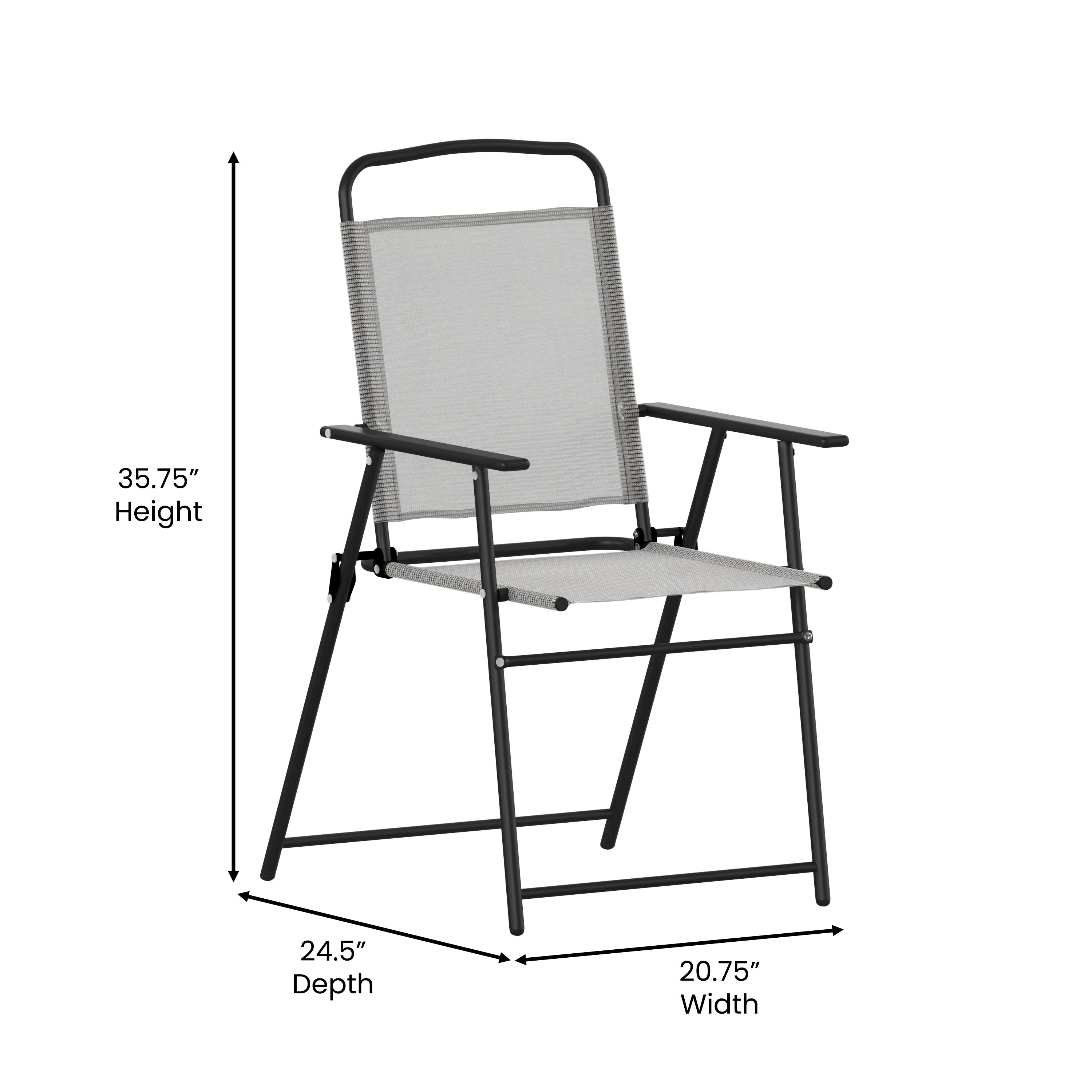 Set of 2 Mystic Folding Patio Sling Chairs, Outdoor Textilene Lawn Chairs with Armrests in Gray