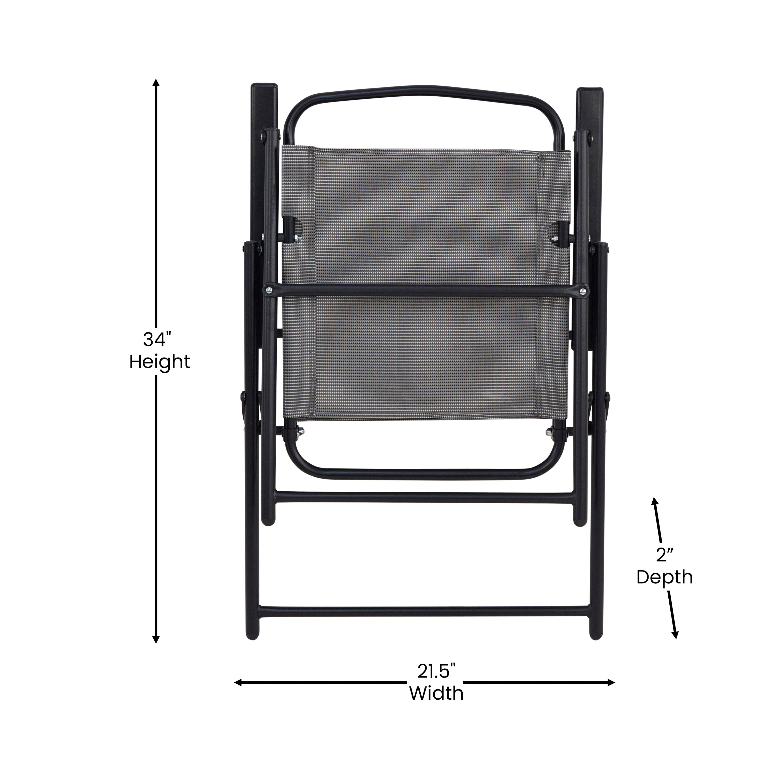 Set of 2 Mystic Folding Patio Sling Chairs, Outdoor Textilene Lawn Chairs with Armrests in Gray