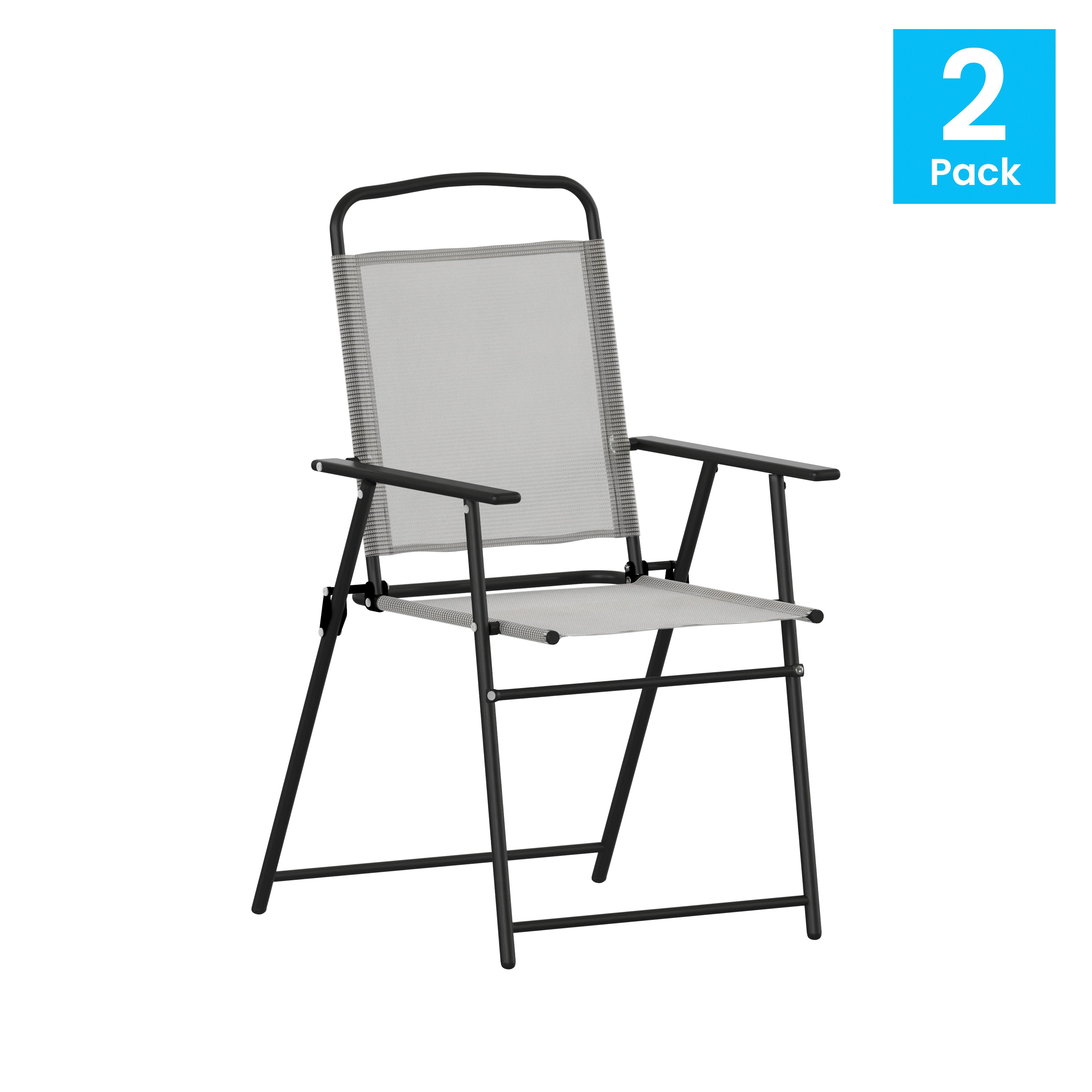 Set of 2 Mystic Folding Patio Sling Chairs, Outdoor Textilene Lawn Chairs with Armrests in Gray