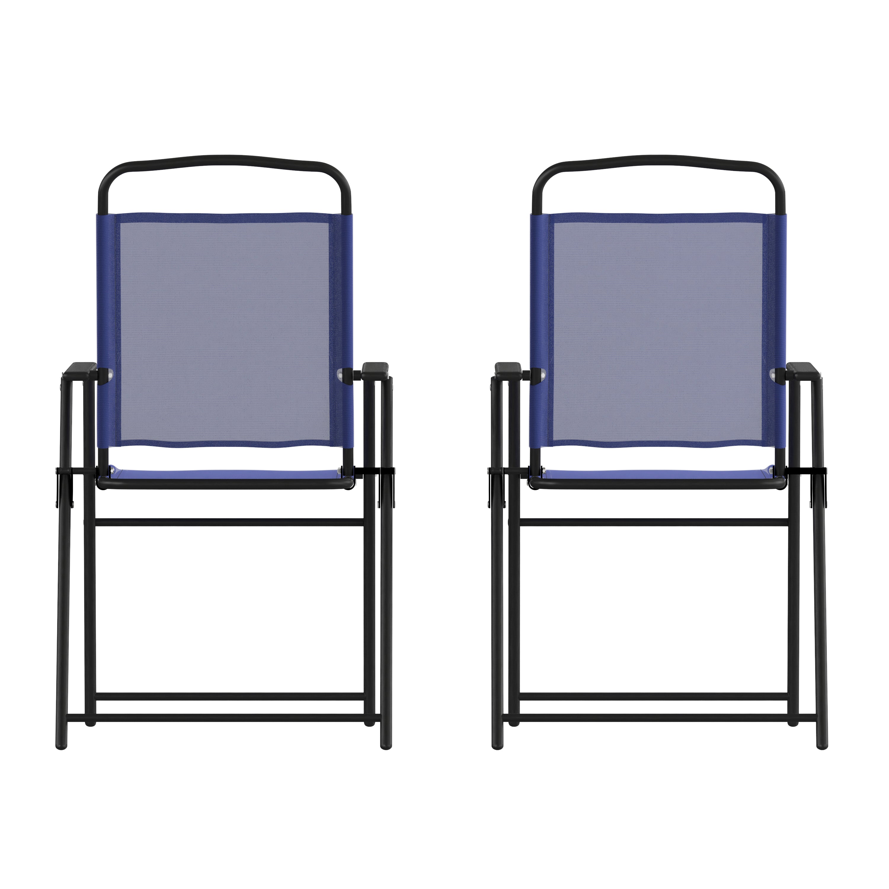 Set of 2 Mystic Folding Patio Sling Chairs, Outdoor Textilene Lawn Chairs with Armrests in Navy