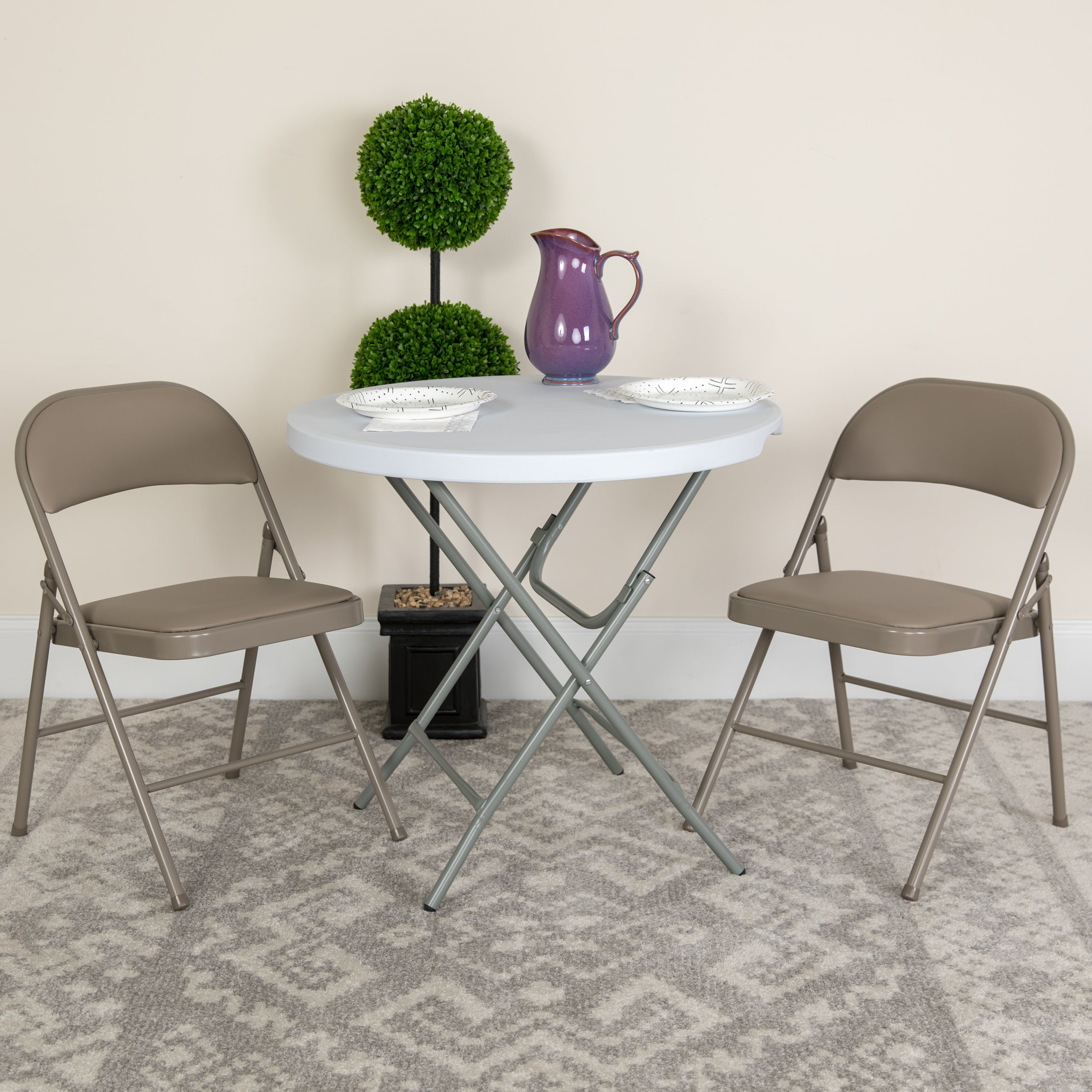 2 Pack HERCULES Series Double Braced Gray Vinyl Folding Chair