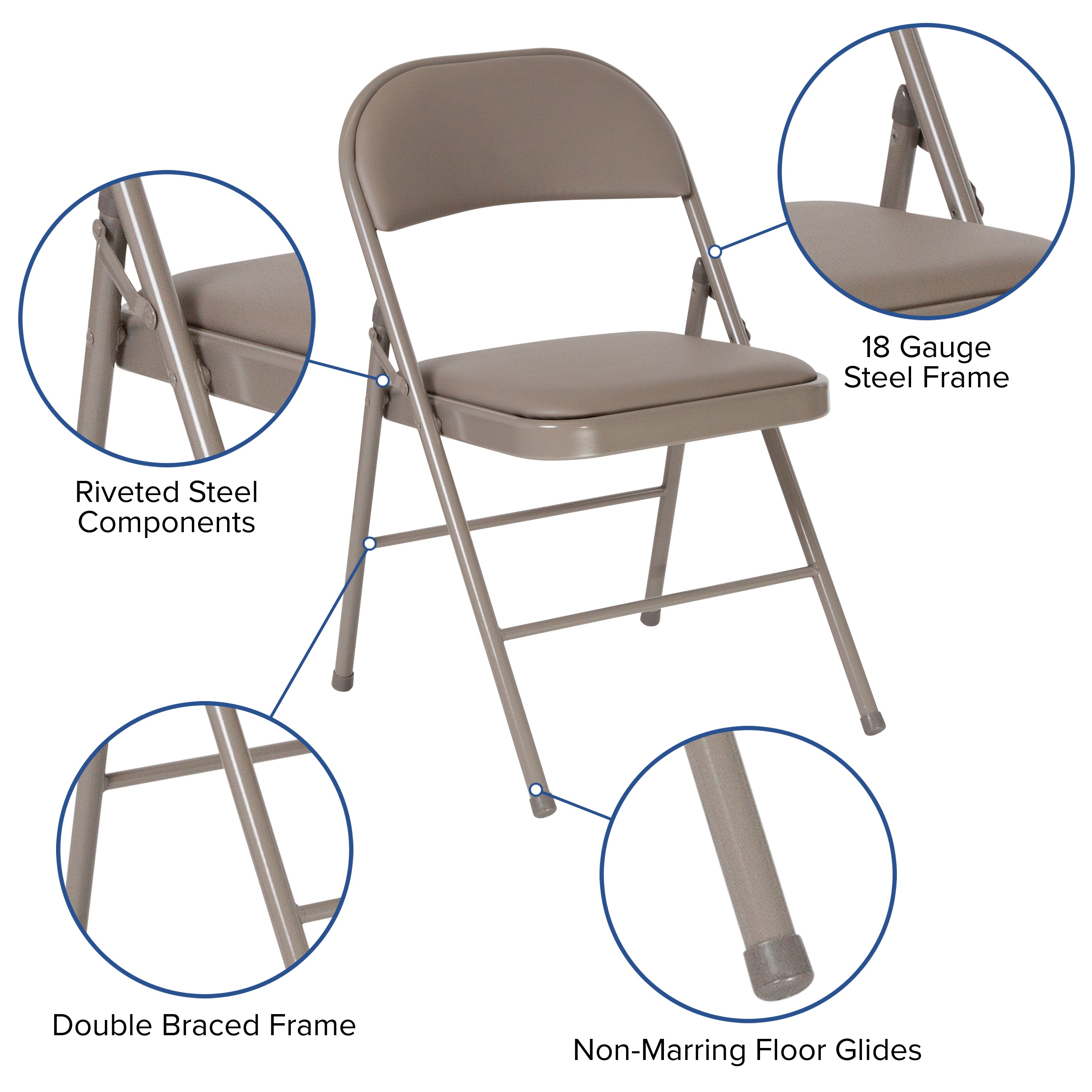 2 Pack HERCULES Series Double Braced Gray Vinyl Folding Chair