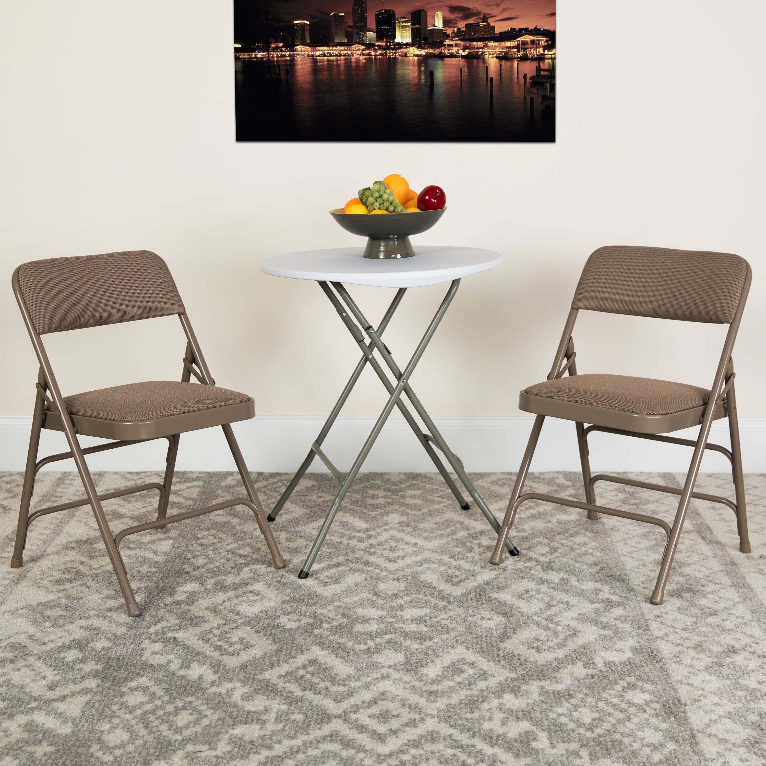 2 Pack HERCULES Series Curved Triple Braced & Double Hinged Beige Fabric Metal Folding Chair