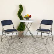 2 Pack HERCULES Series Curved Triple Braced & Double Hinged Navy Fabric Metal Folding Chair
