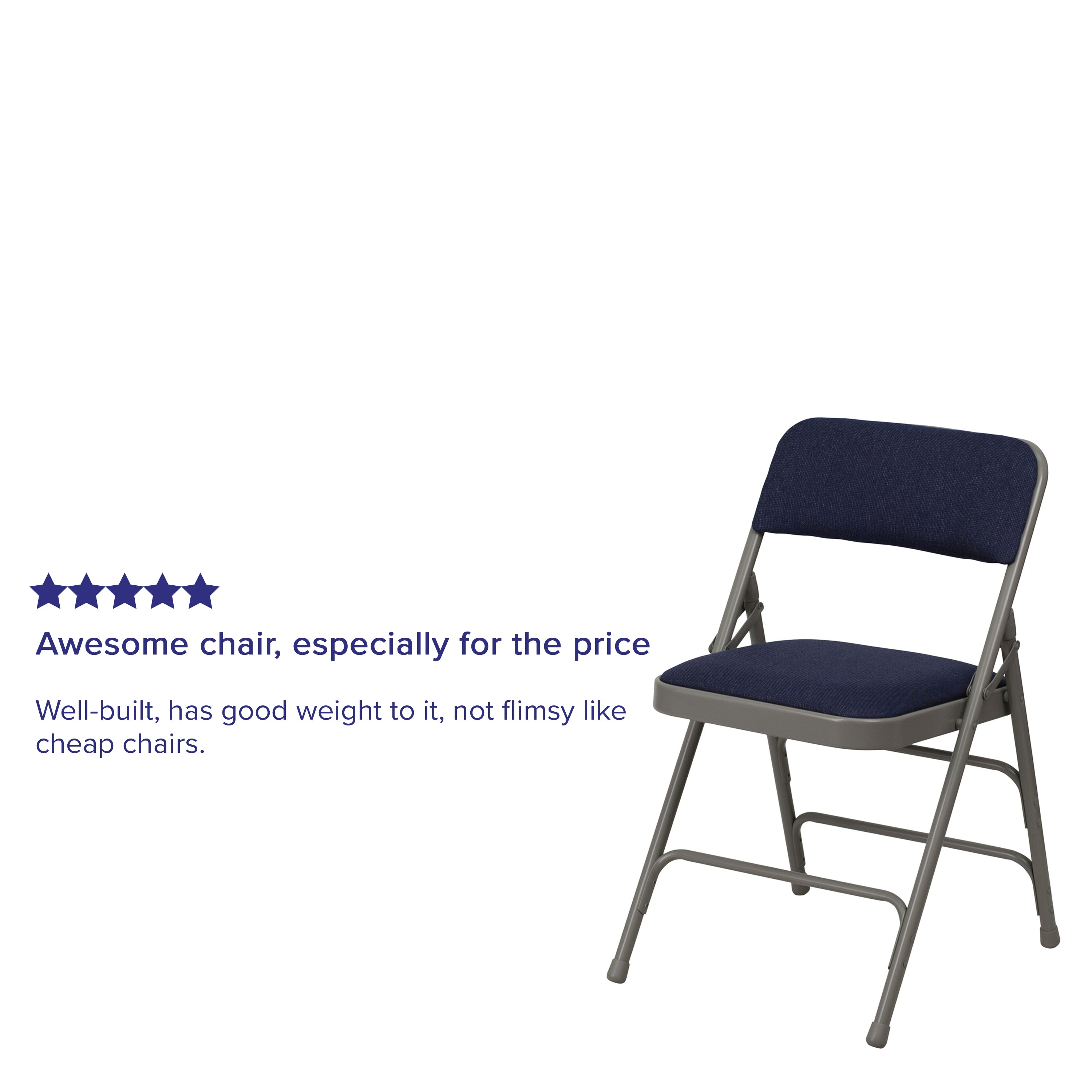 2 Pack HERCULES Series Curved Triple Braced & Double Hinged Navy Fabric Metal Folding Chair