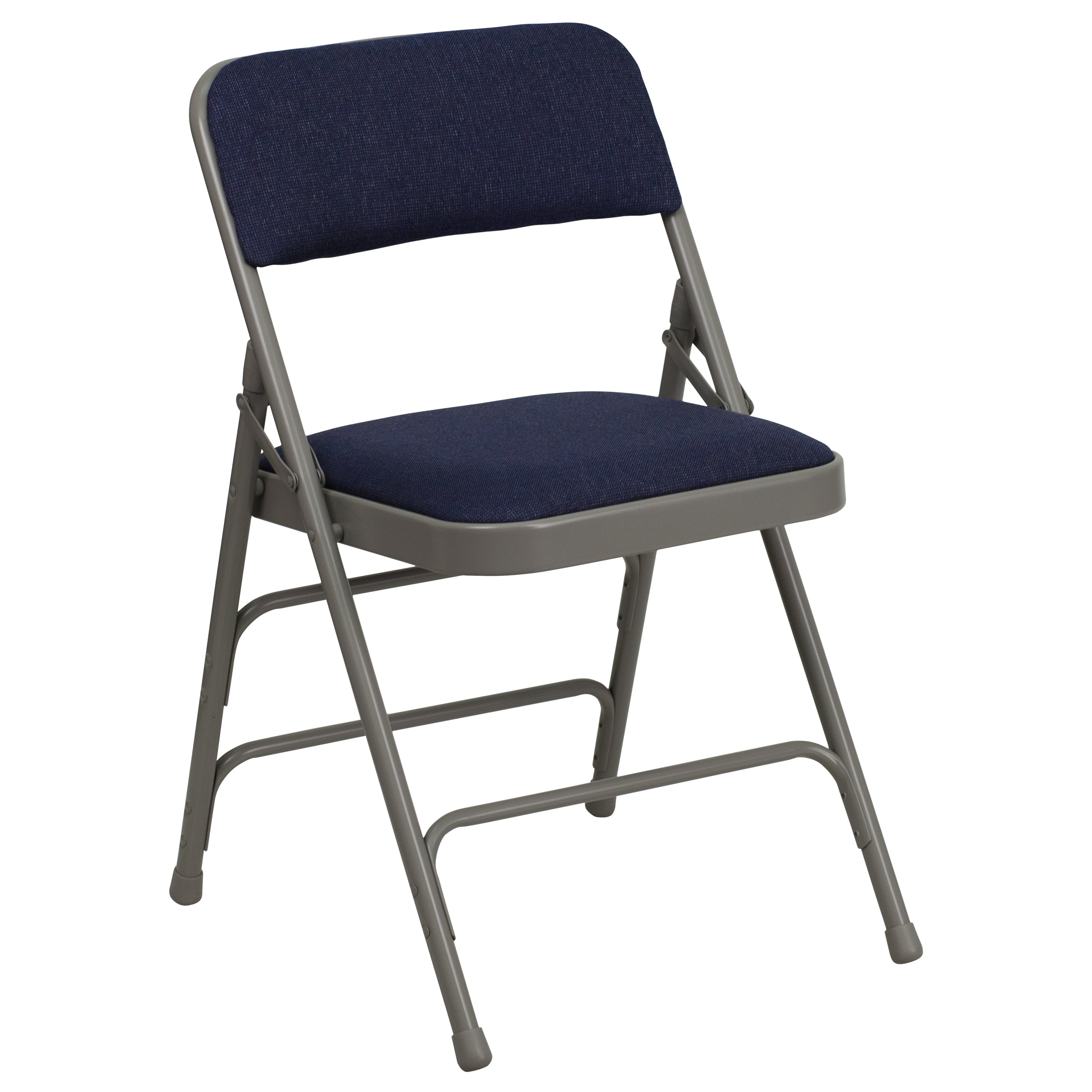 2 Pack HERCULES Series Curved Triple Braced & Double Hinged Navy Fabric Metal Folding Chair