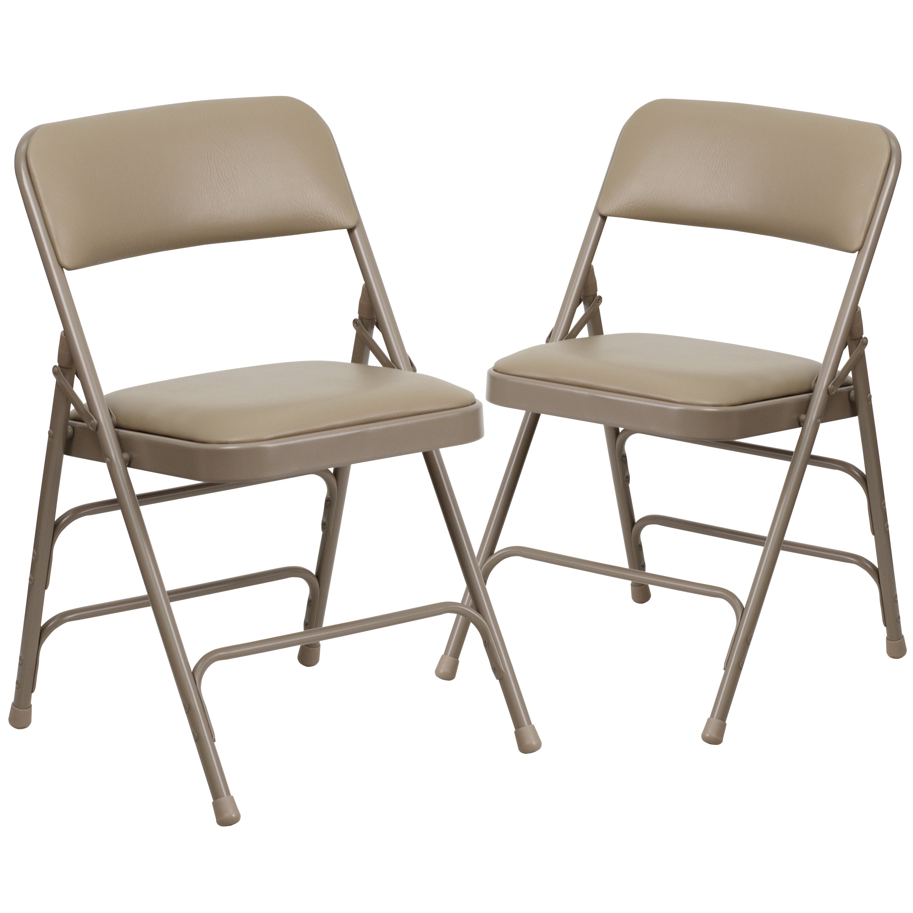 2 Pack HERCULES Series Curved Triple Braced & Double Hinged Beige Vinyl Metal Folding Chair