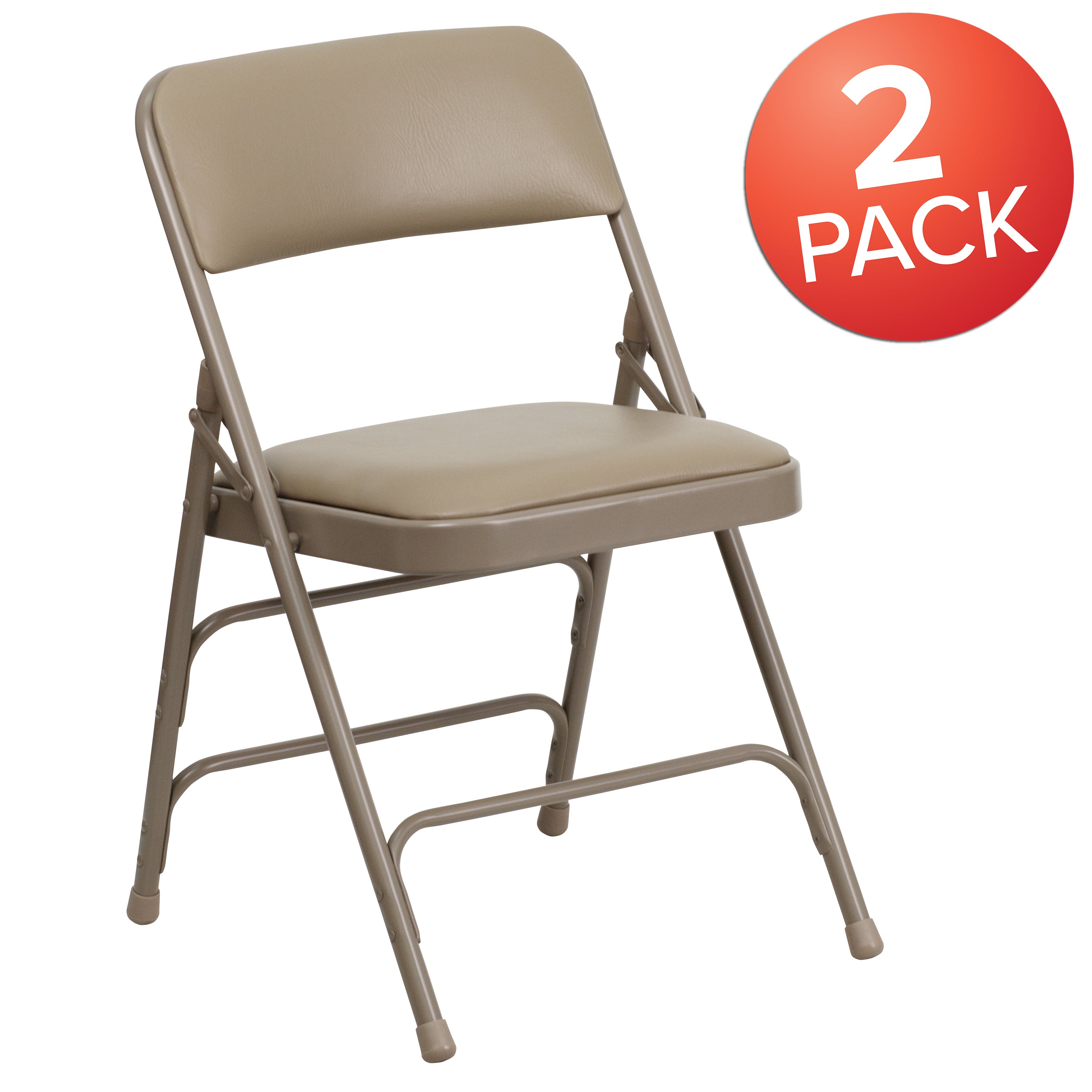 2 Pack HERCULES Series Curved Triple Braced & Double Hinged Beige Vinyl Metal Folding Chair
