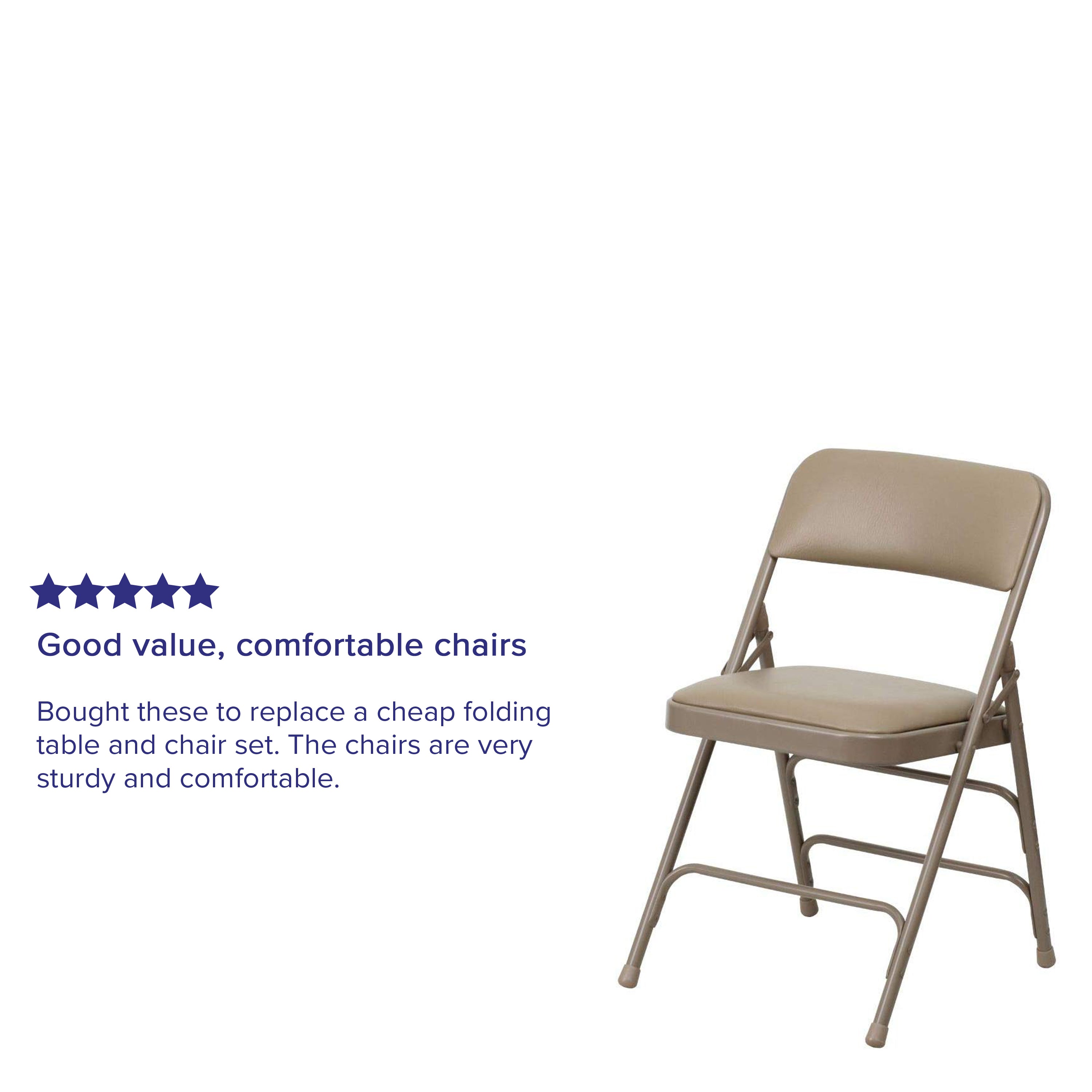 2 Pack HERCULES Series Curved Triple Braced & Double Hinged Beige Vinyl Metal Folding Chair