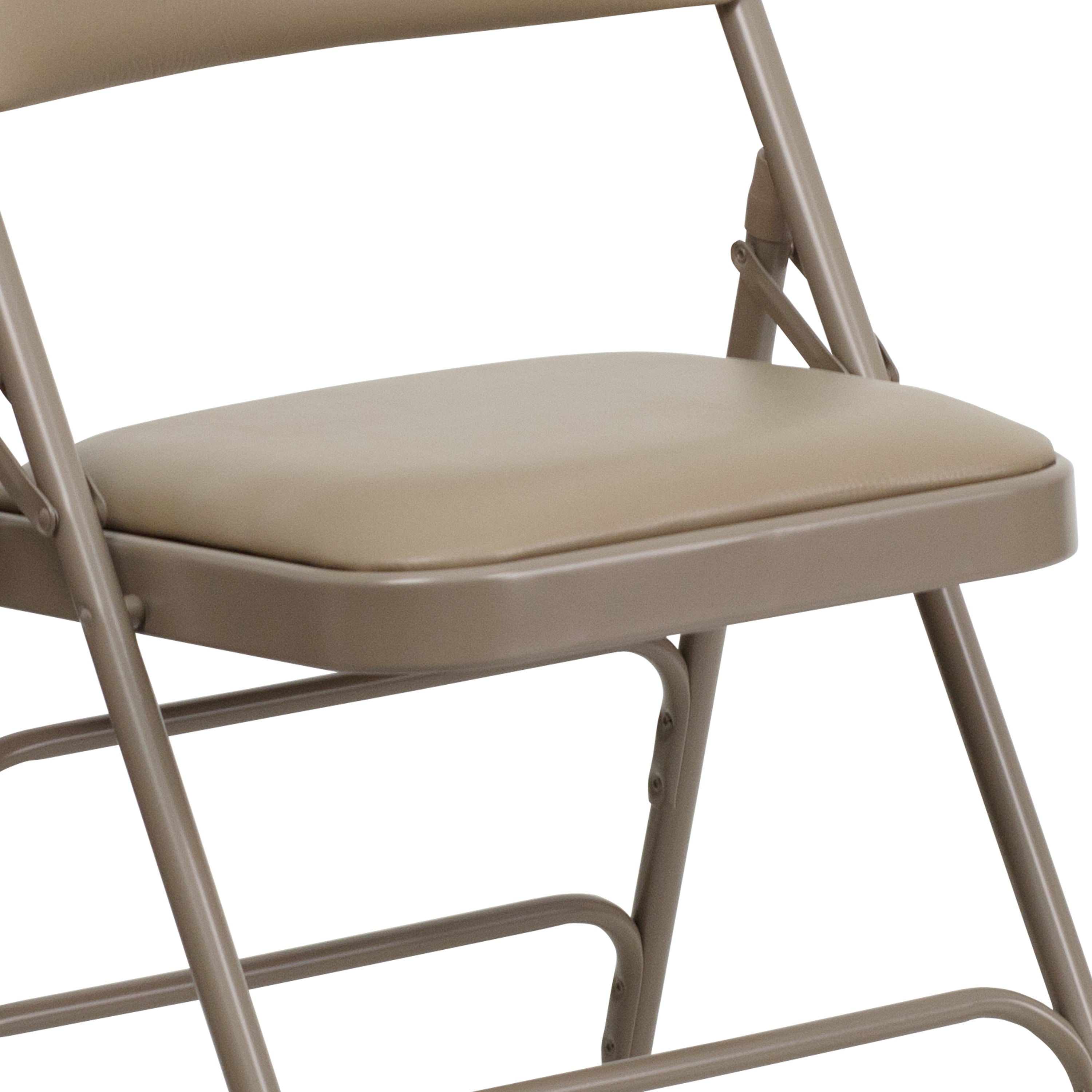 2 Pack HERCULES Series Curved Triple Braced & Double Hinged Beige Vinyl Metal Folding Chair