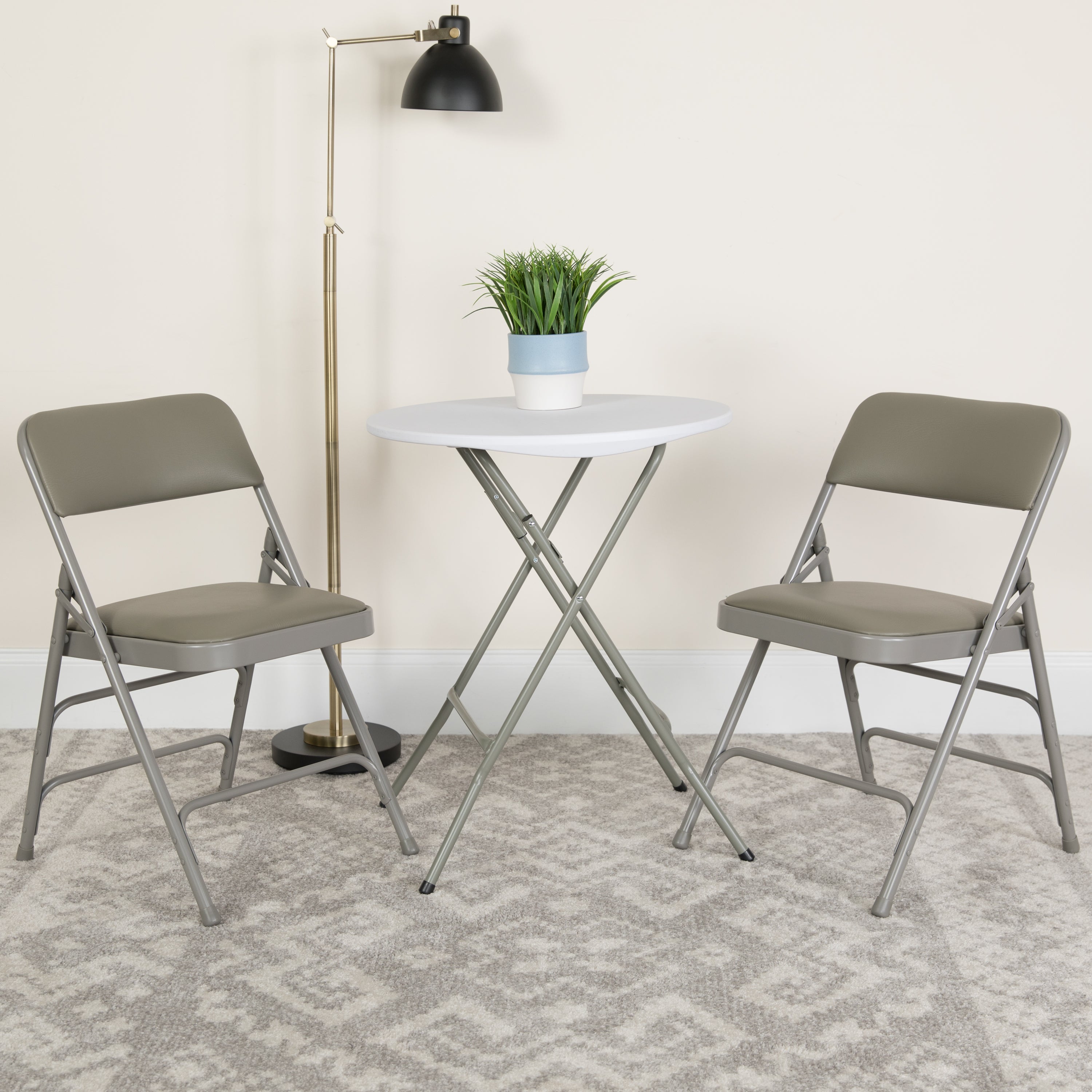 2 Pack HERCULES Series Curved Triple Braced & Double Hinged Gray Vinyl Metal Folding Chair