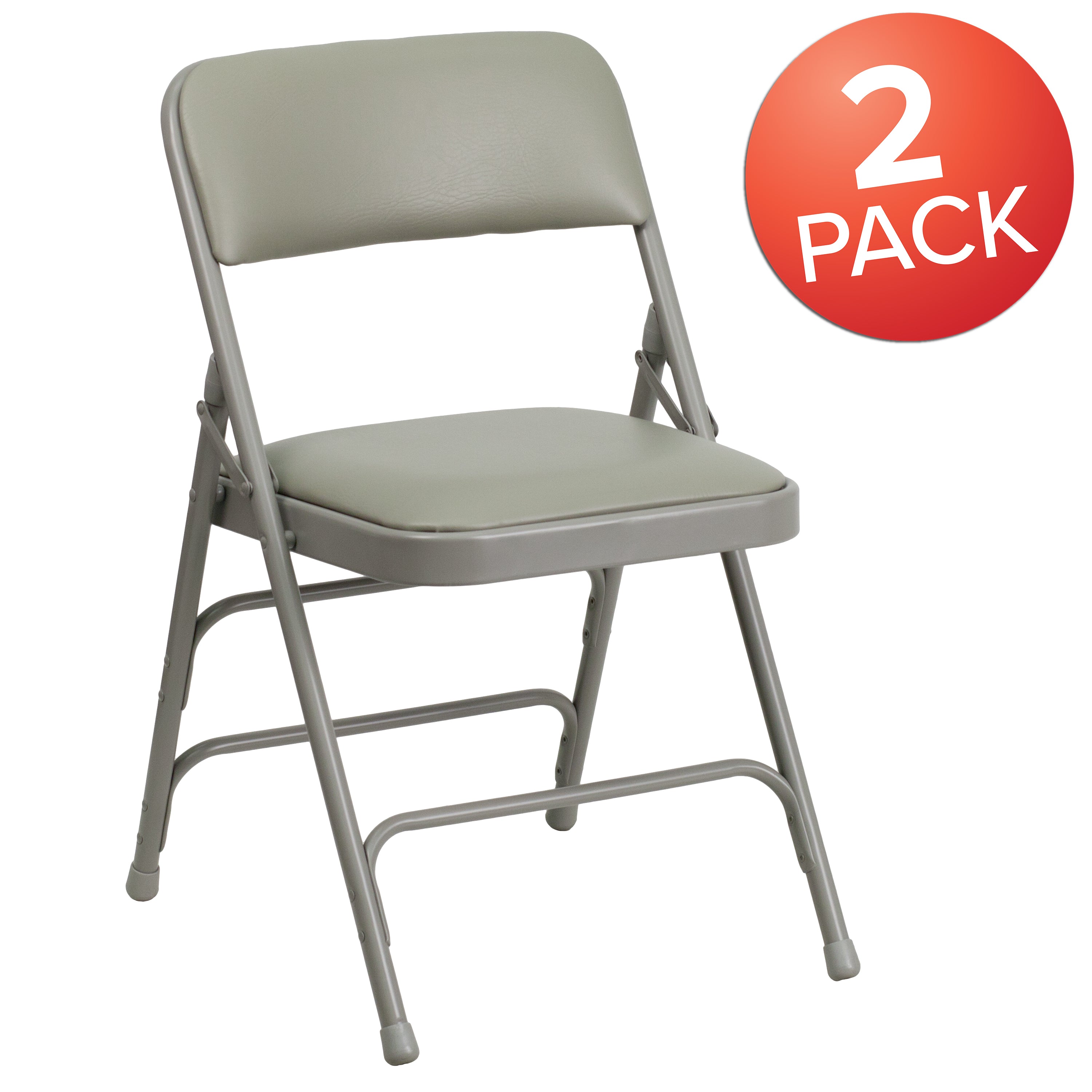 2 Pack HERCULES Series Curved Triple Braced & Double Hinged Gray Vinyl Metal Folding Chair