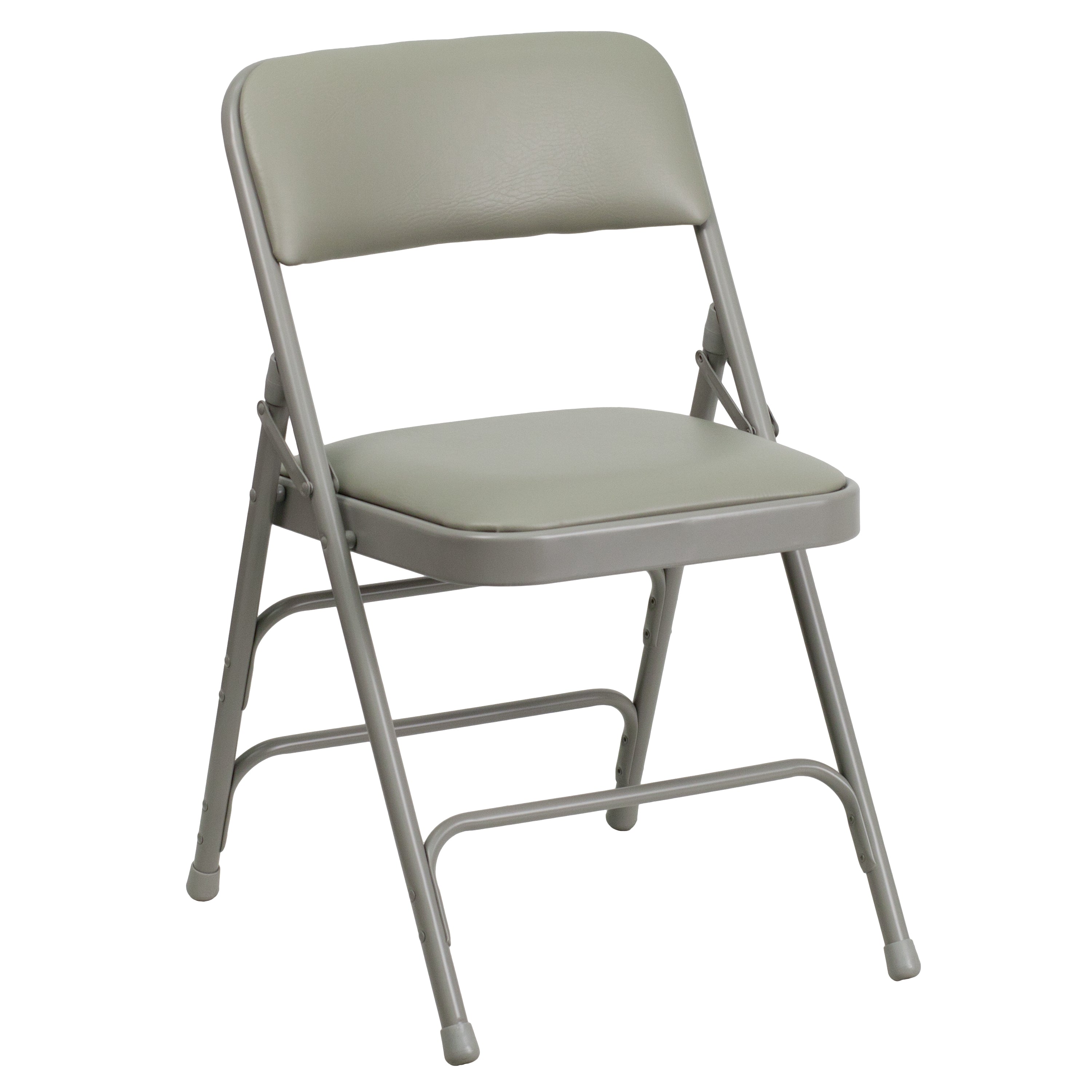 2 Pack HERCULES Series Curved Triple Braced & Double Hinged Gray Vinyl Metal Folding Chair