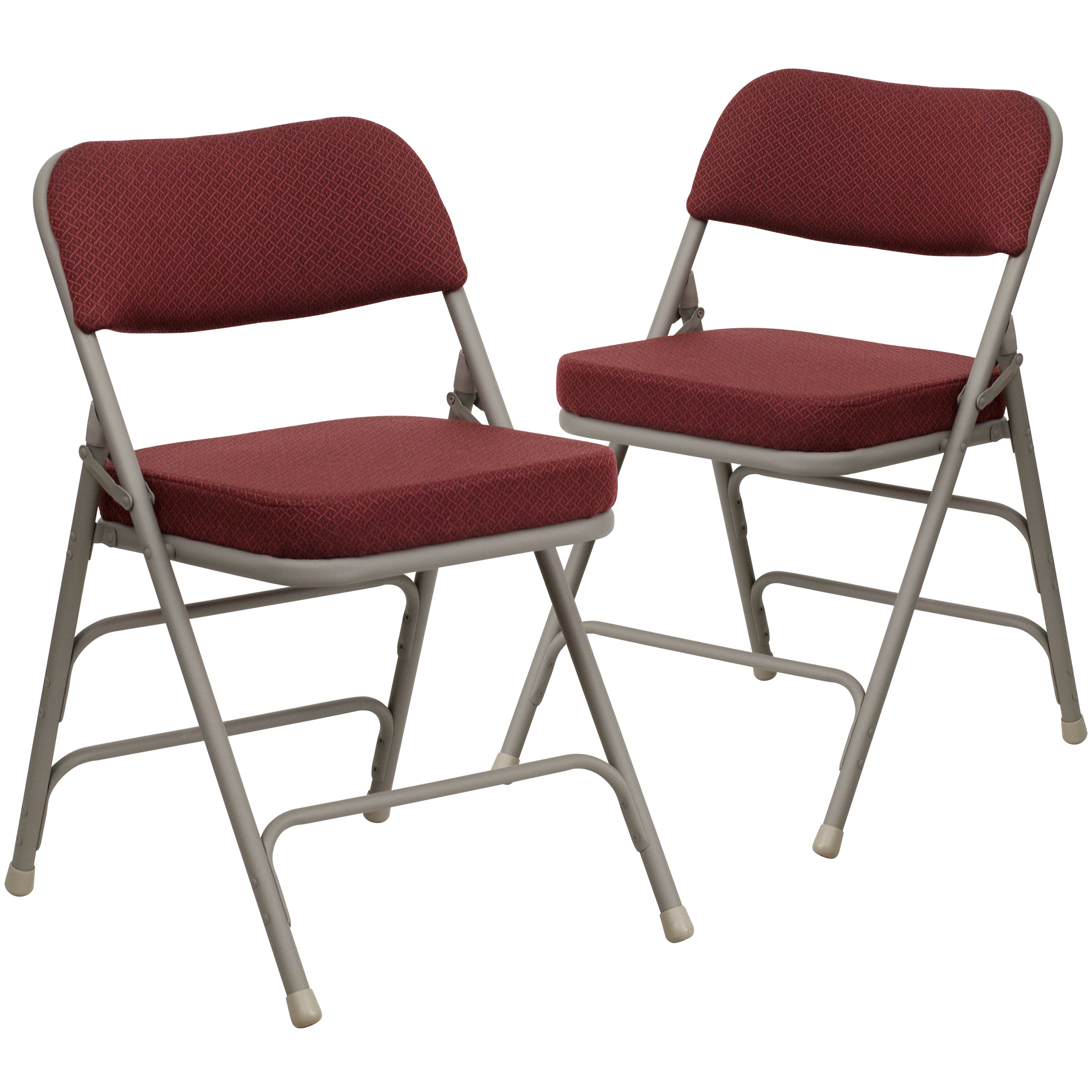 2 Pack HERCULES Series Premium Curved Triple Braced & Double Hinged Burgundy Fabric Metal Folding Chair