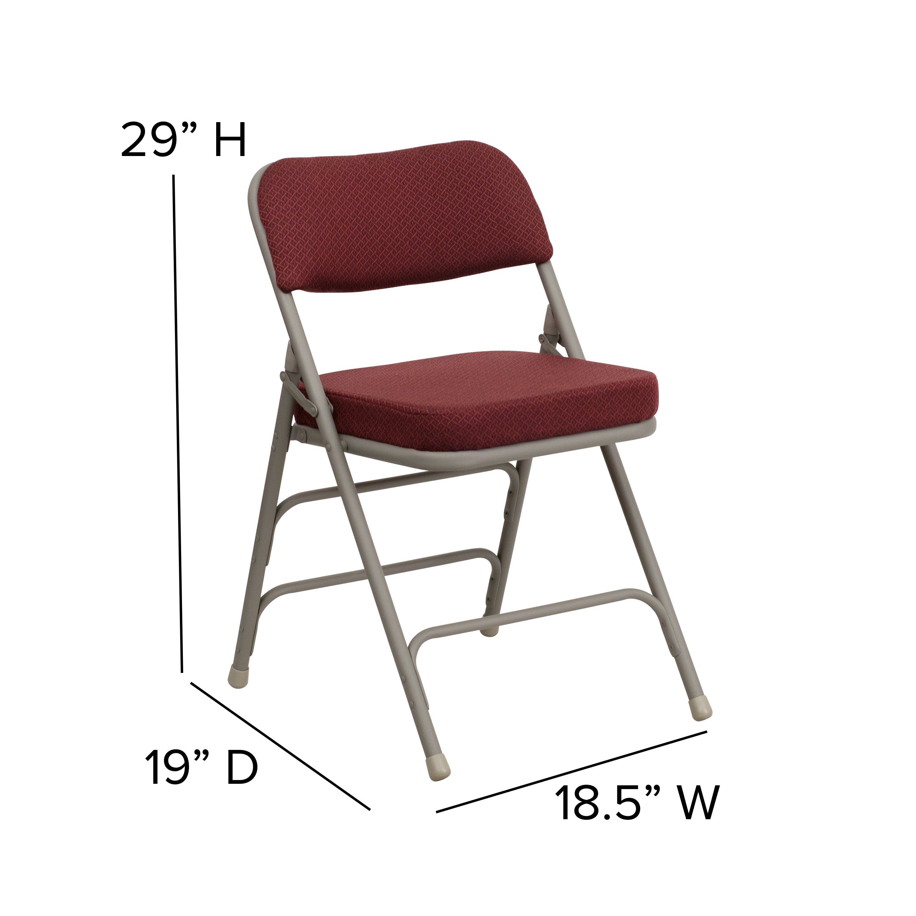 2 Pack HERCULES Series Premium Curved Triple Braced & Double Hinged Burgundy Fabric Metal Folding Chair