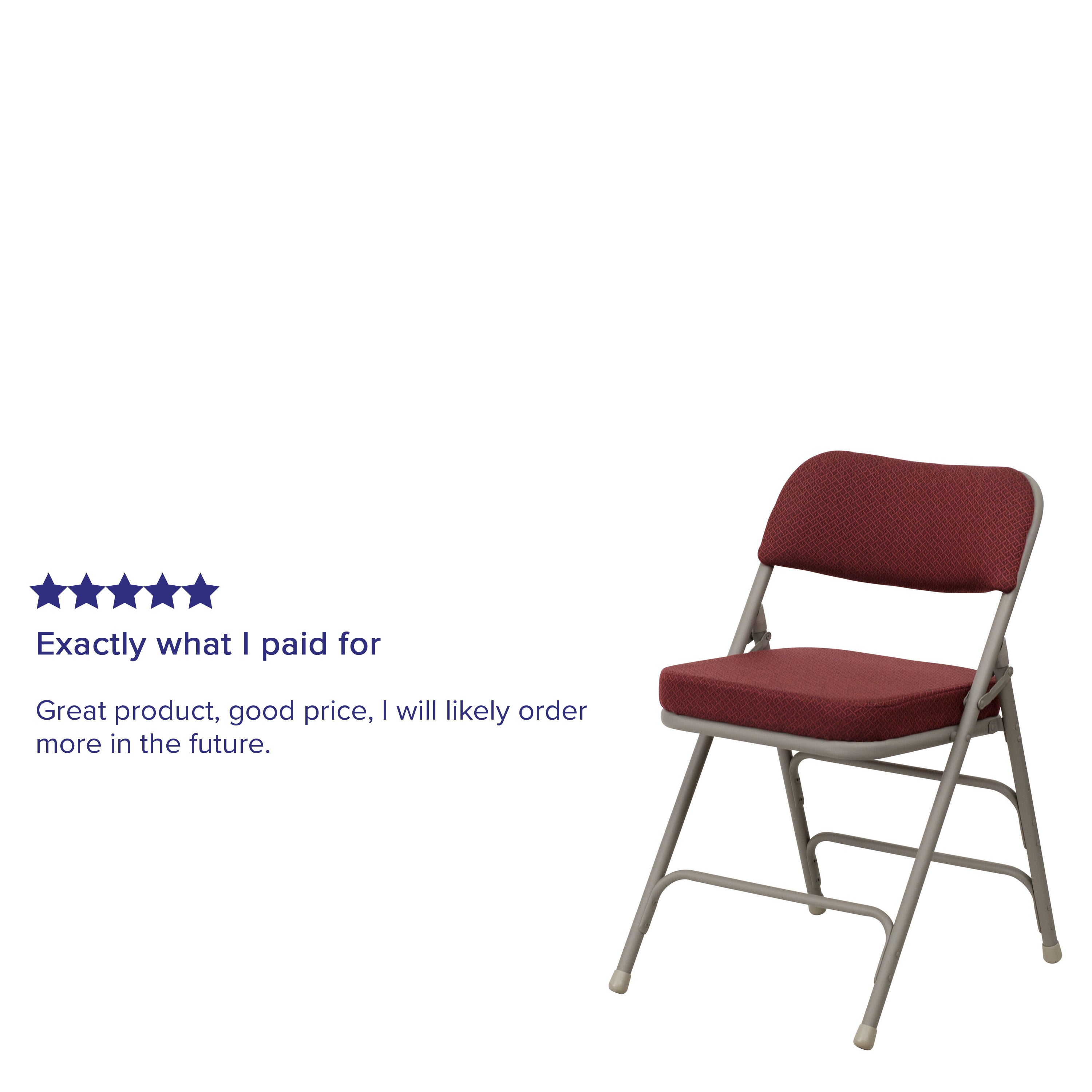 2 Pack HERCULES Series Premium Curved Triple Braced & Double Hinged Burgundy Fabric Metal Folding Chair