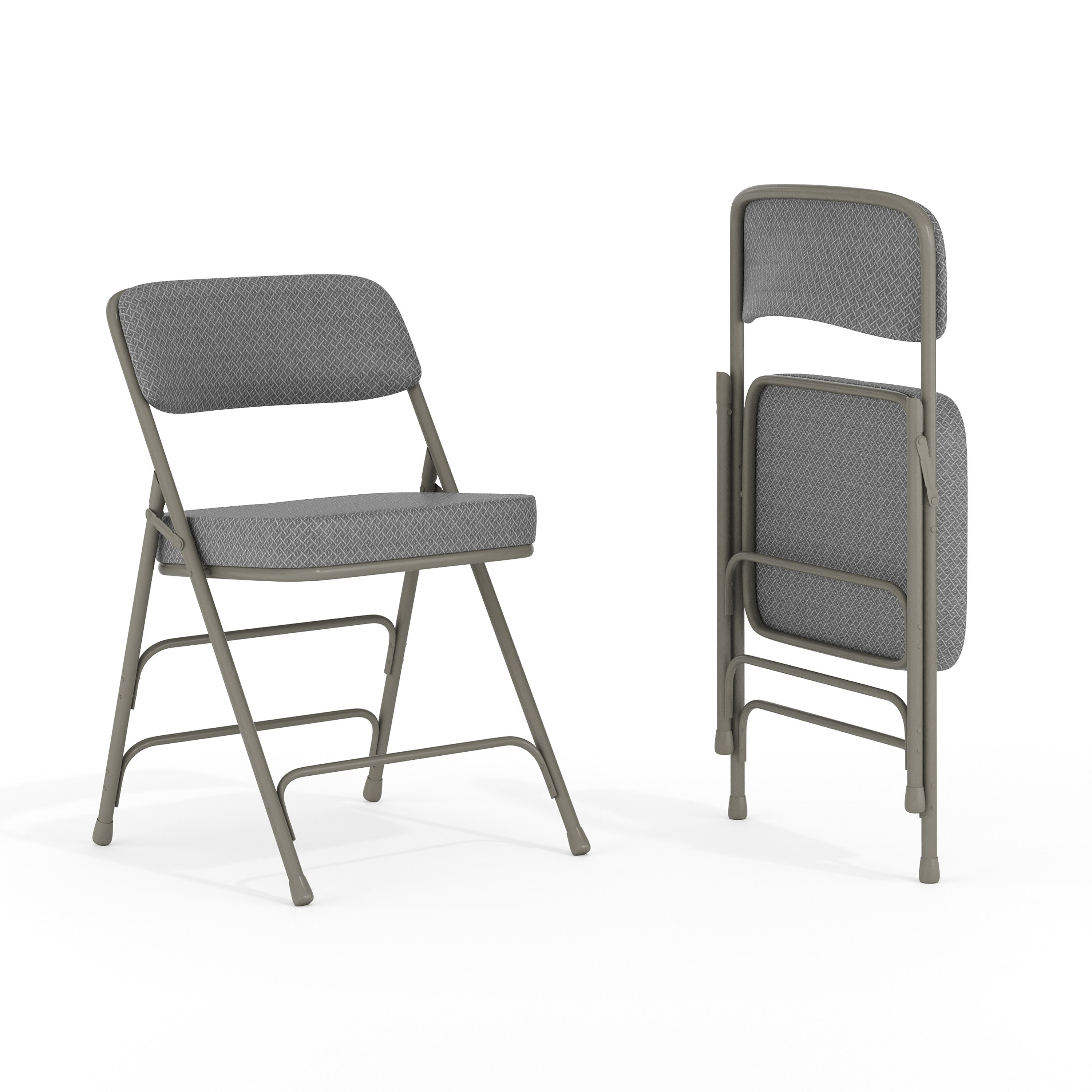 2 Pack HERCULES Series Premium Curved Triple Braced & Double Hinged Gray Fabric Metal Folding Chair