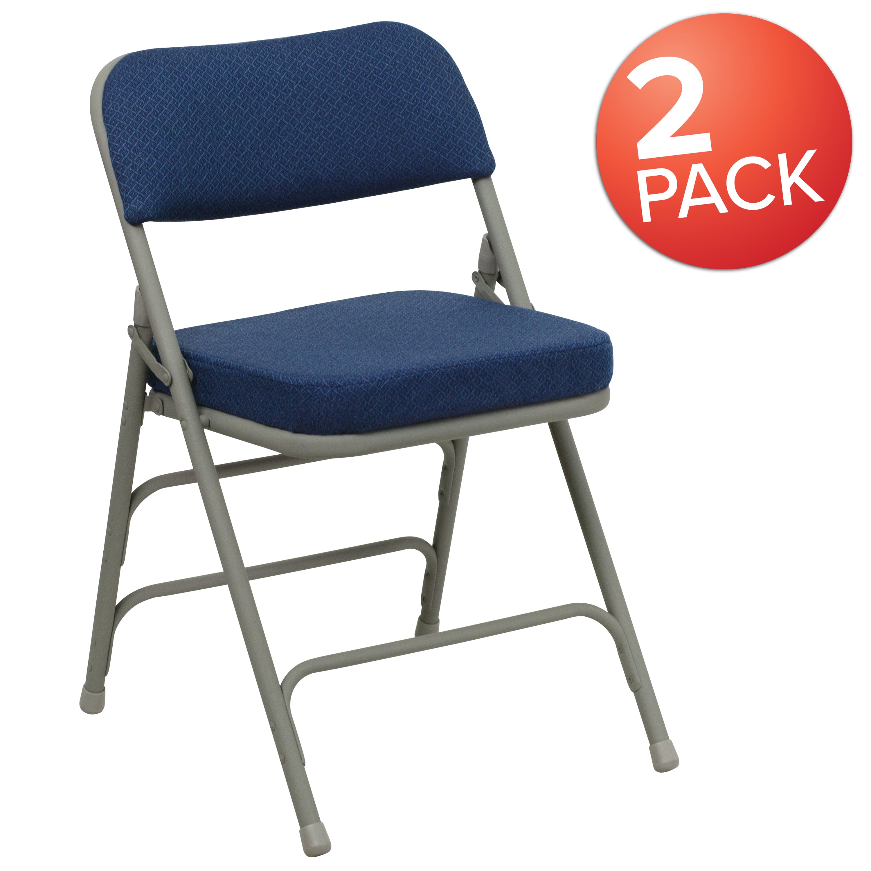 2 Pack HERCULES Series Premium Curved Triple Braced & Double Hinged Navy Fabric Metal Folding Chair