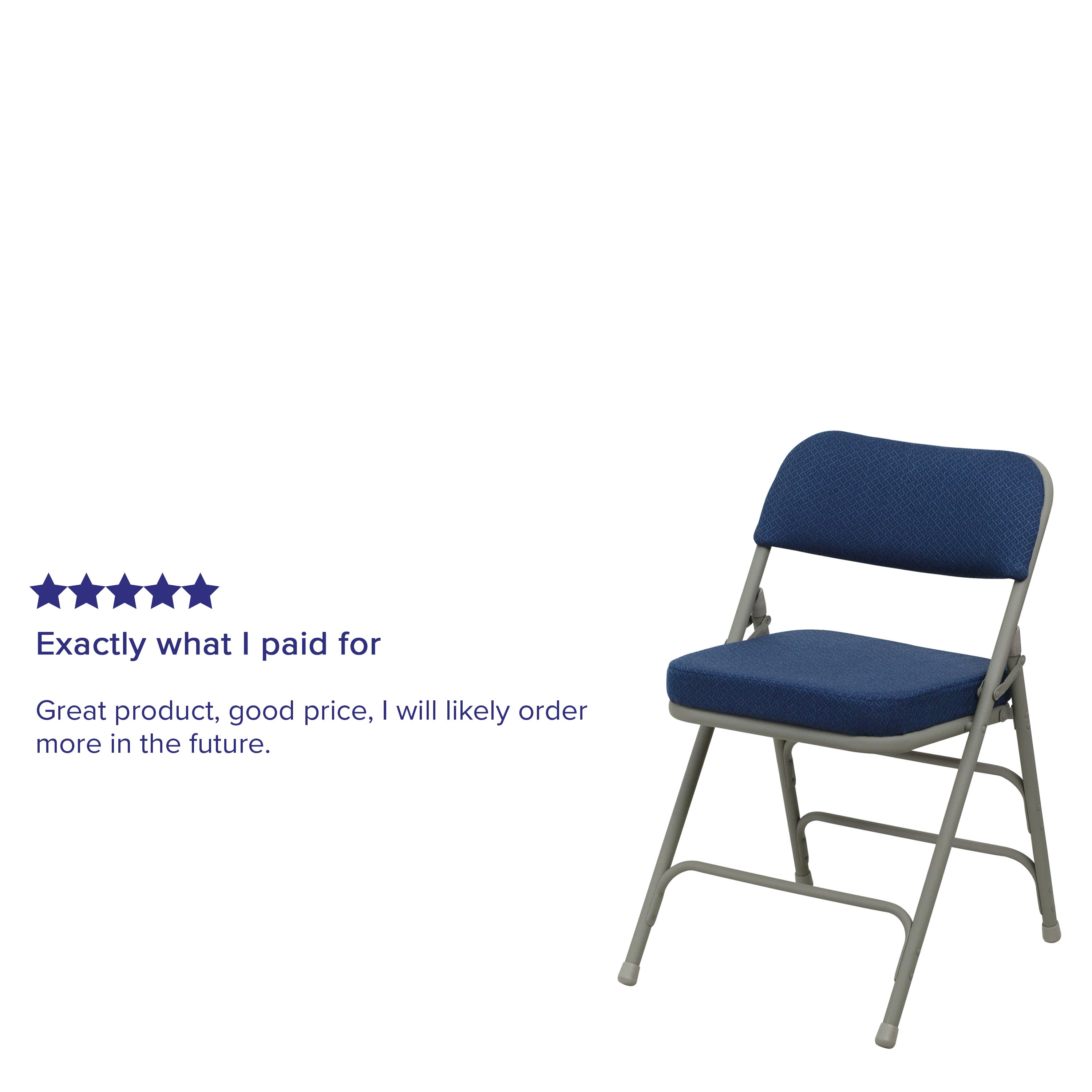 2 Pack HERCULES Series Premium Curved Triple Braced & Double Hinged Navy Fabric Metal Folding Chair