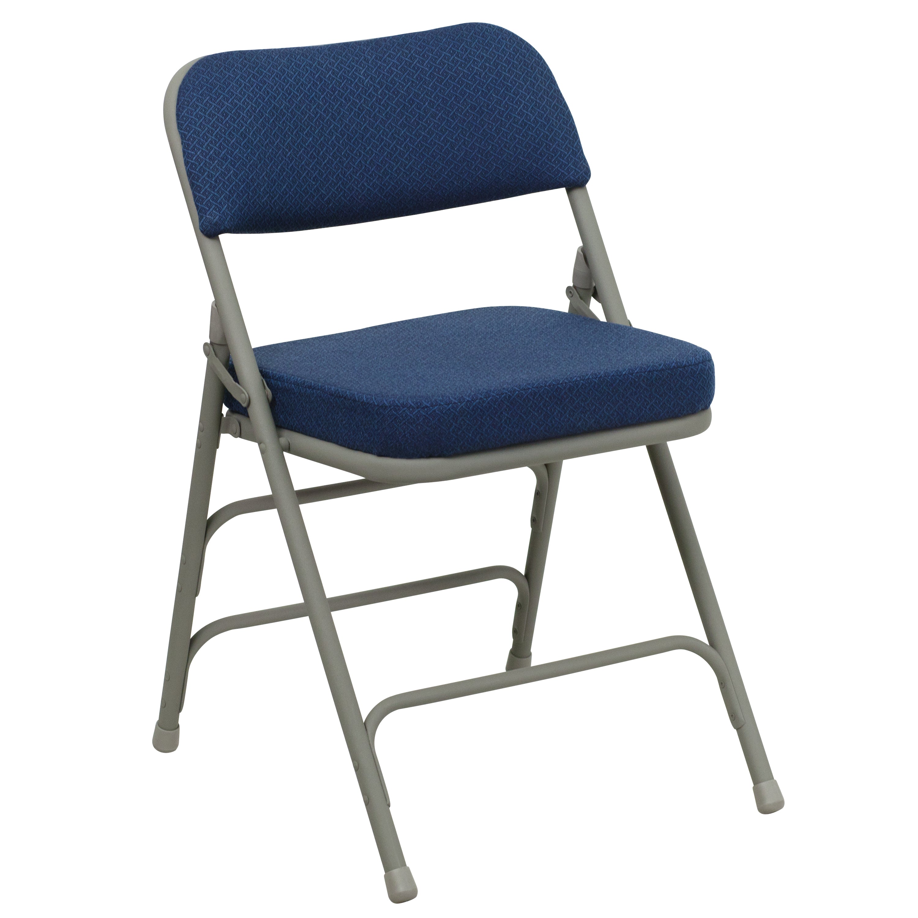 2 Pack HERCULES Series Premium Curved Triple Braced & Double Hinged Navy Fabric Metal Folding Chair
