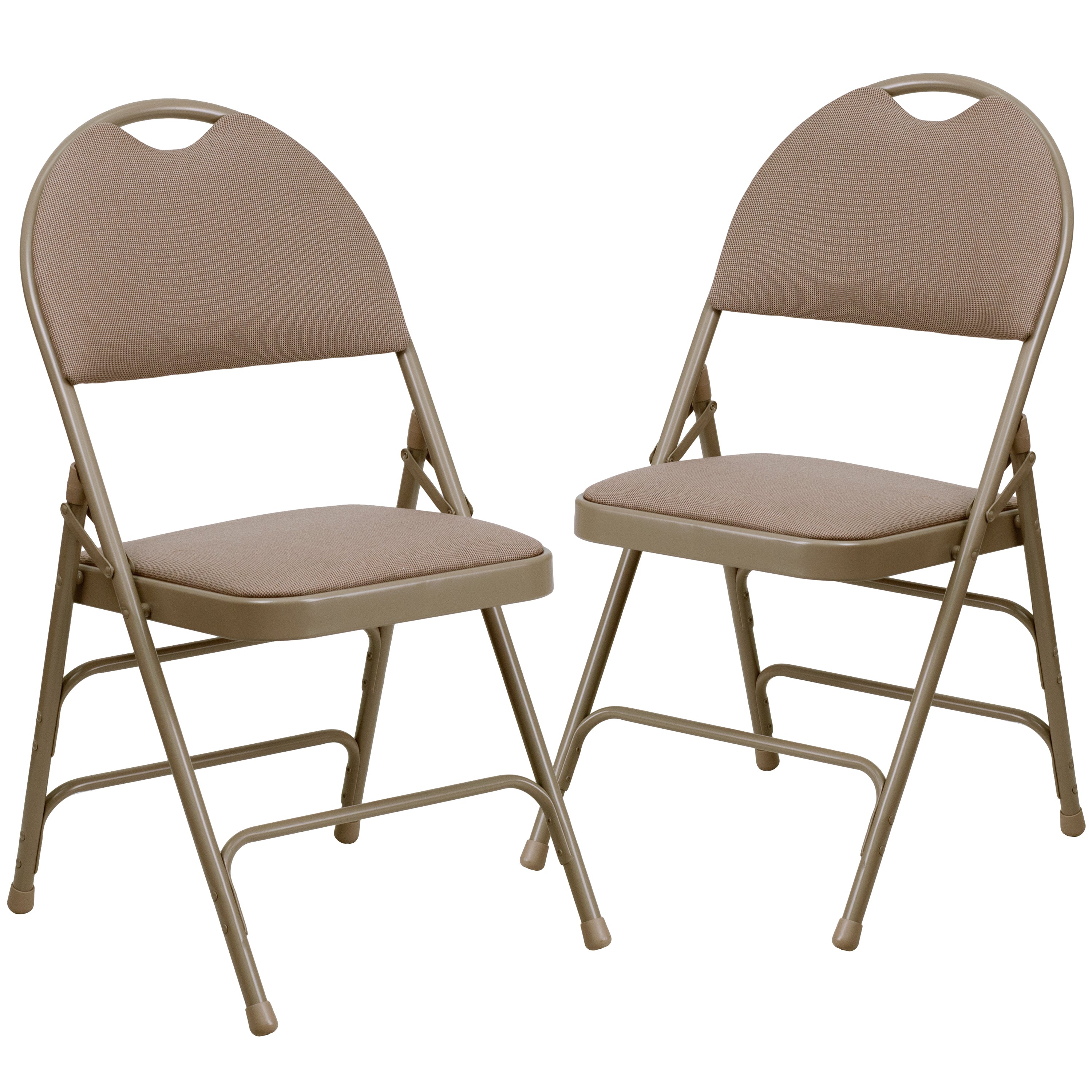 2 Pack HERCULES Series Ultra-Premium Triple Braced Beige Fabric Metal Folding Chair with Easy-Carry Handle