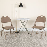 2 Pack HERCULES Series Ultra-Premium Triple Braced Beige Fabric Metal Folding Chair with Easy-Carry Handle