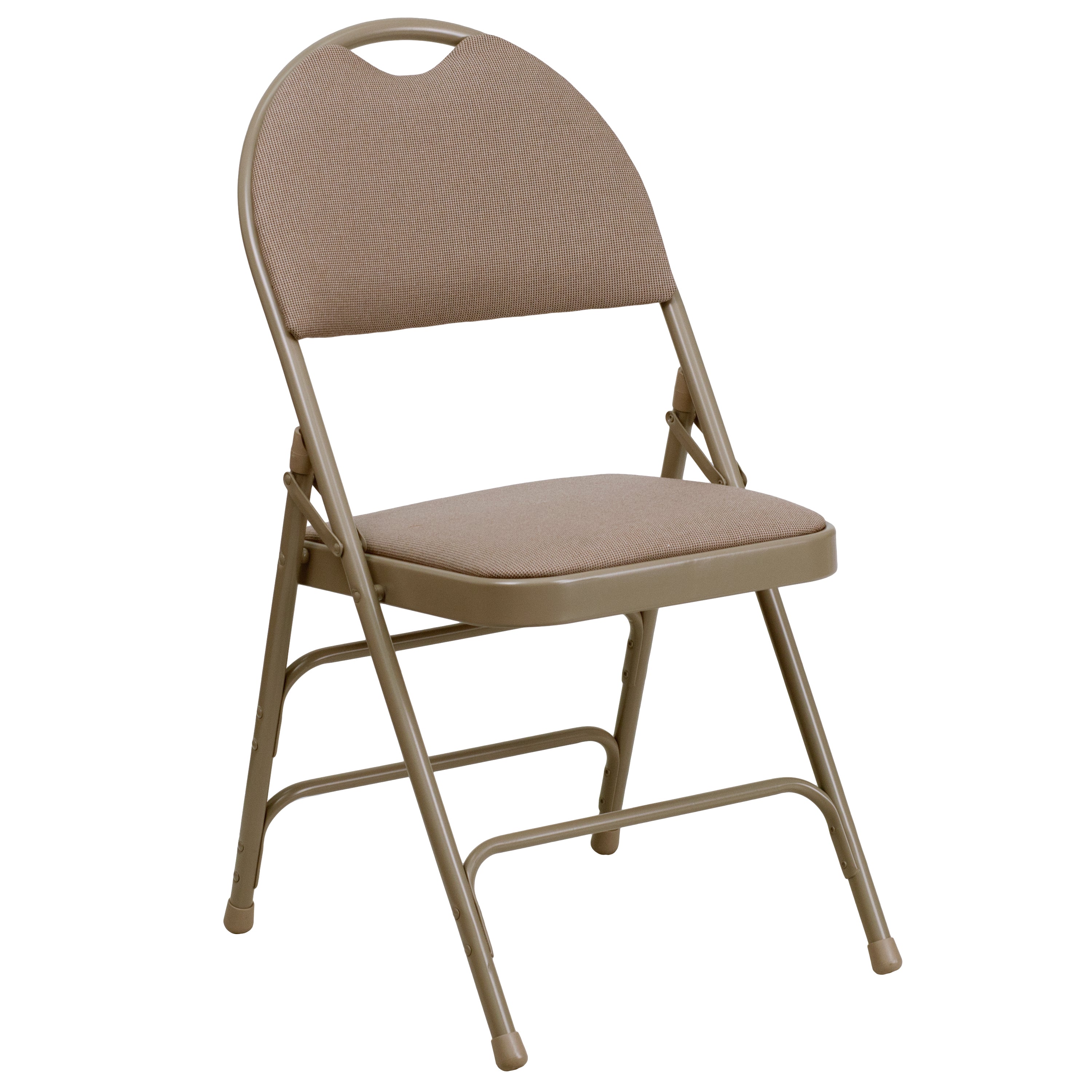 2 Pack HERCULES Series Ultra-Premium Triple Braced Beige Fabric Metal Folding Chair with Easy-Carry Handle