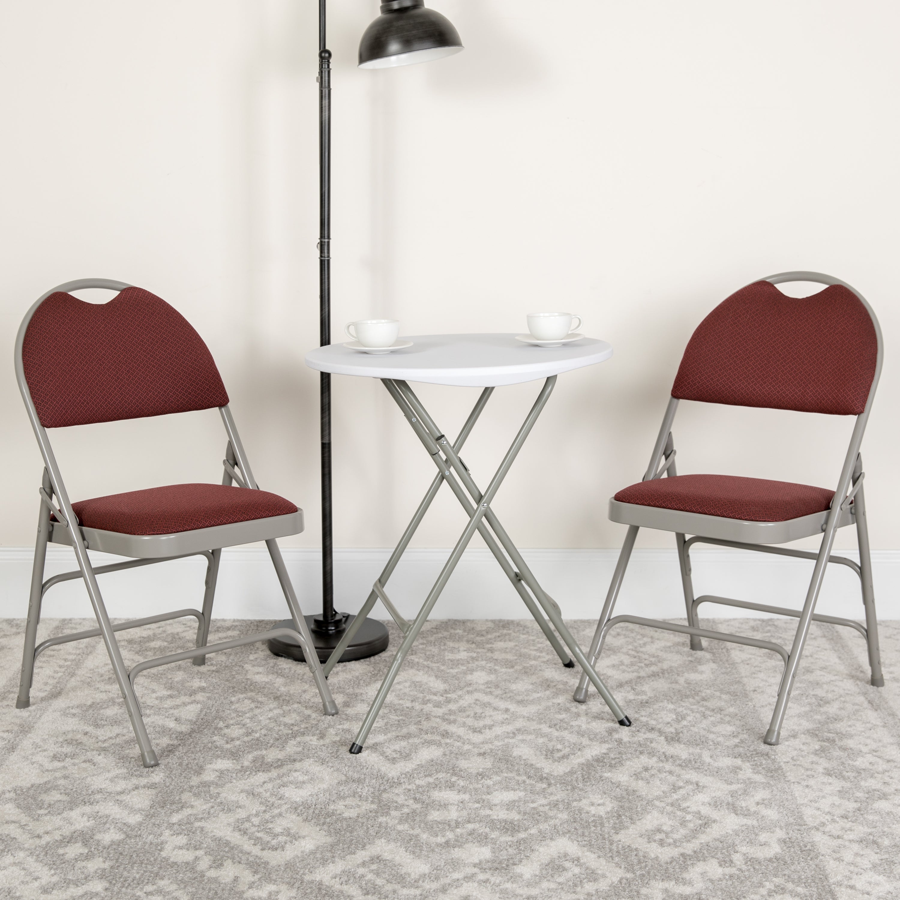 2 Pack HERCULES Series Ultra-Premium Triple Braced Burgundy Fabric Metal Folding Chair with Easy-Carry Handle