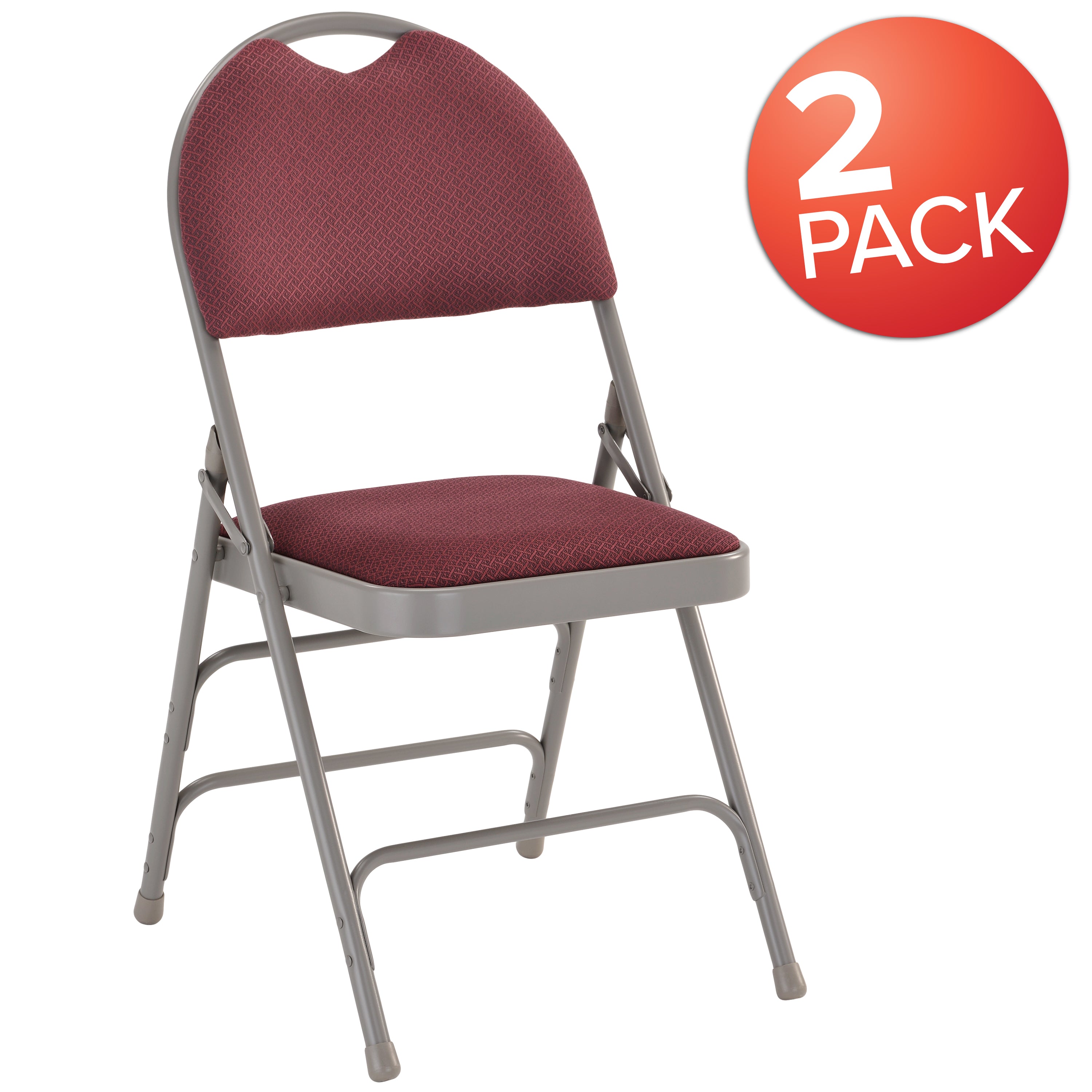 2 Pack HERCULES Series Ultra-Premium Triple Braced Burgundy Fabric Metal Folding Chair with Easy-Carry Handle